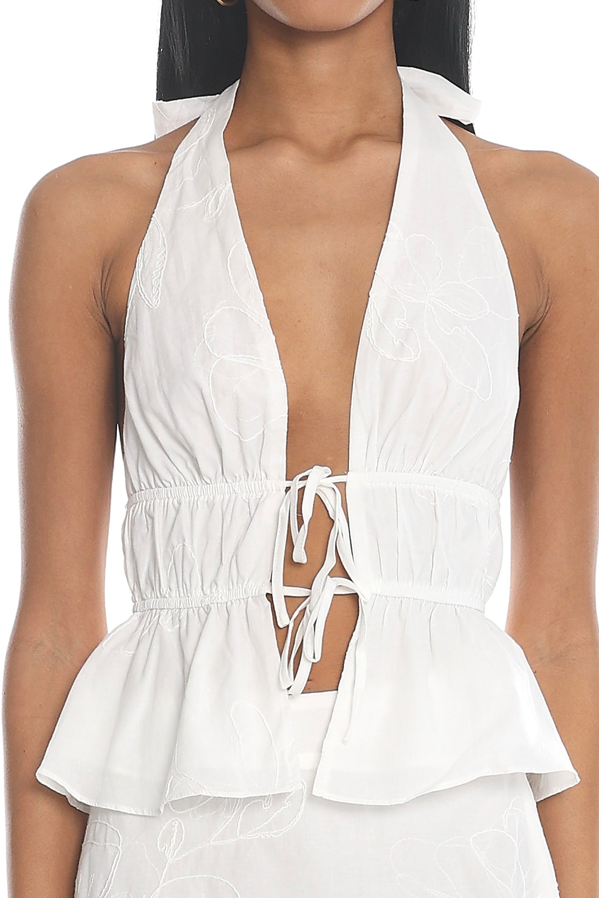 Under The Moons Tied Front Halter Top White by Selfie Leslie Australia