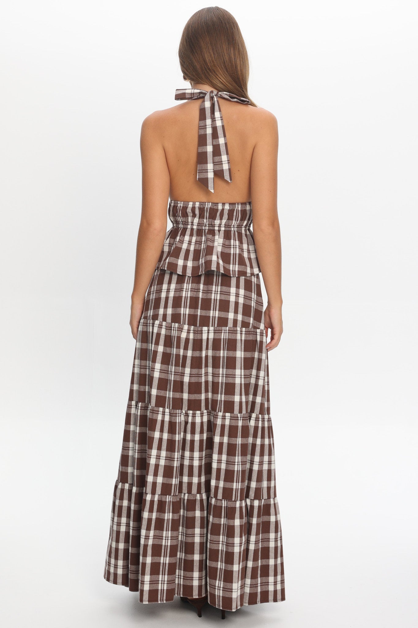 Admire Elasticated Maxi Skirt Plaid Chocolate by Selfie Leslie Australia