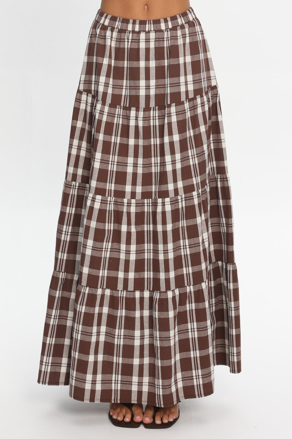 Admire Elasticated Maxi Skirt Plaid Chocolate by Selfie Leslie Australia