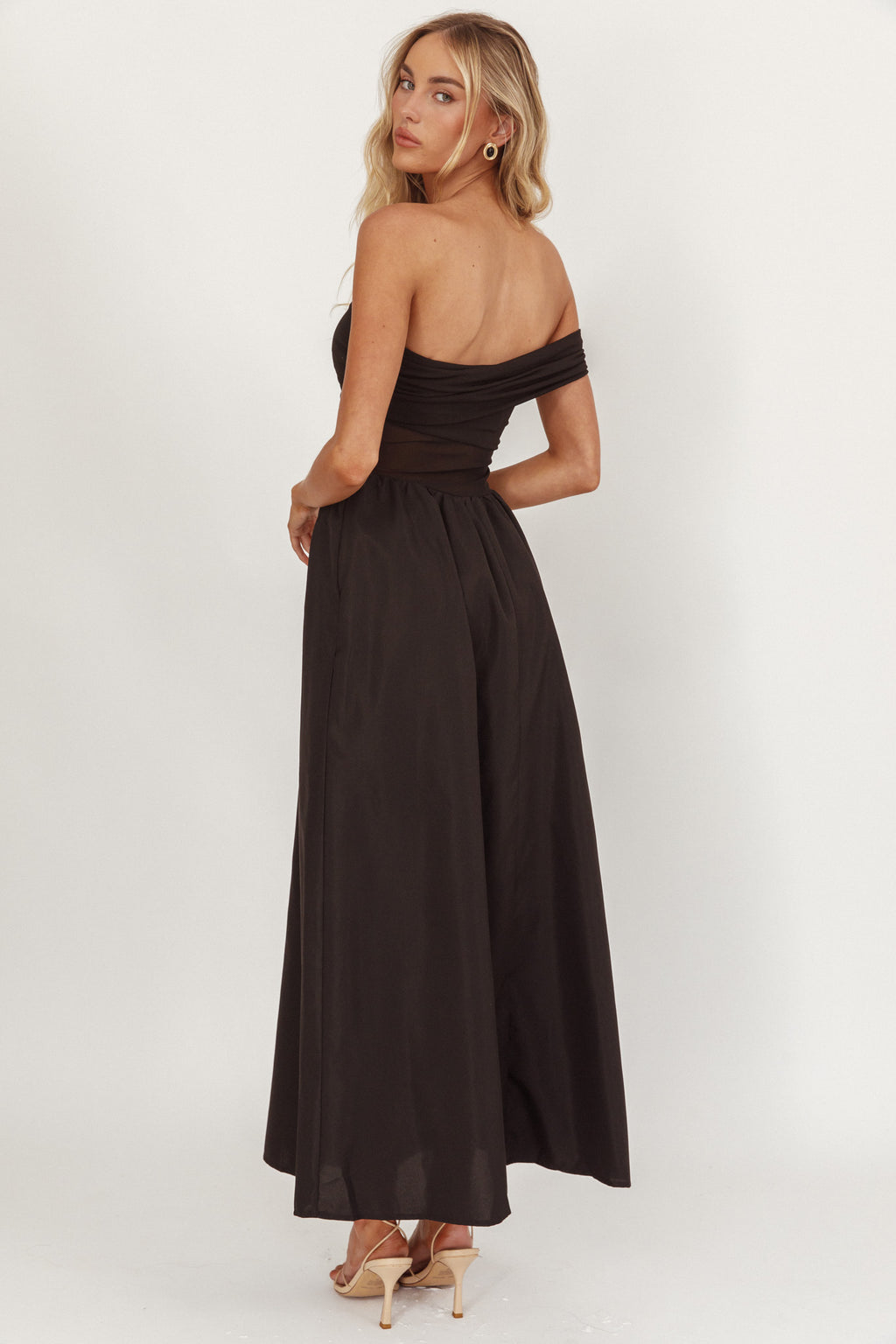 Uma One Sleeve Sheer Waist Midi Dress Black by Selfie Leslie Australia