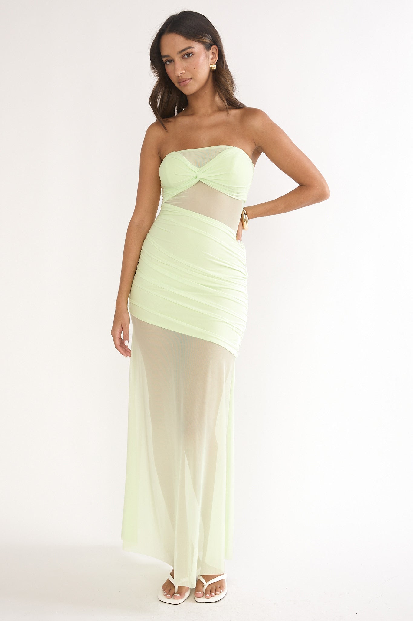 Lumiere Strapless Sheer Mesh Dress Lime by Selfie Leslie Australia
