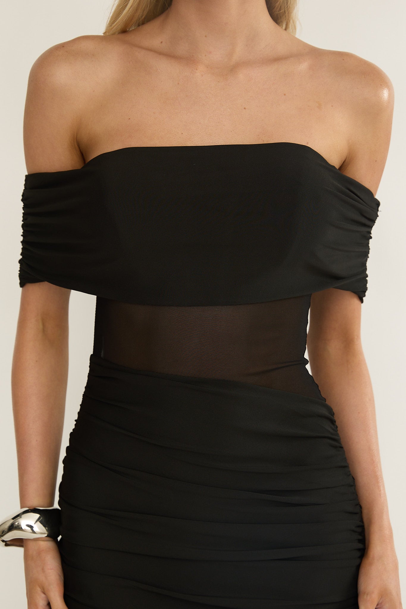 Lumiere Off Shoulder Sheer Mesh Dress Black– Selfie Leslie Australia
