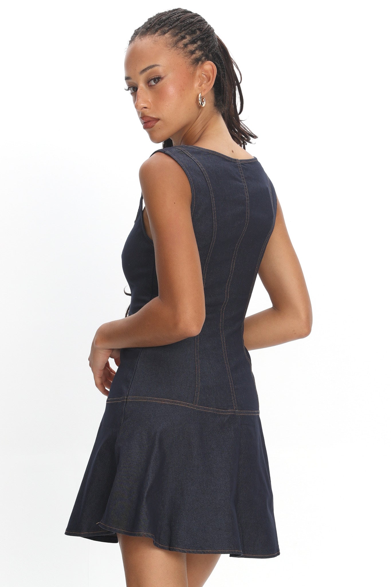 Big Plans Button Front Mini Dress Denim Indigo by Selfie Leslie Australia