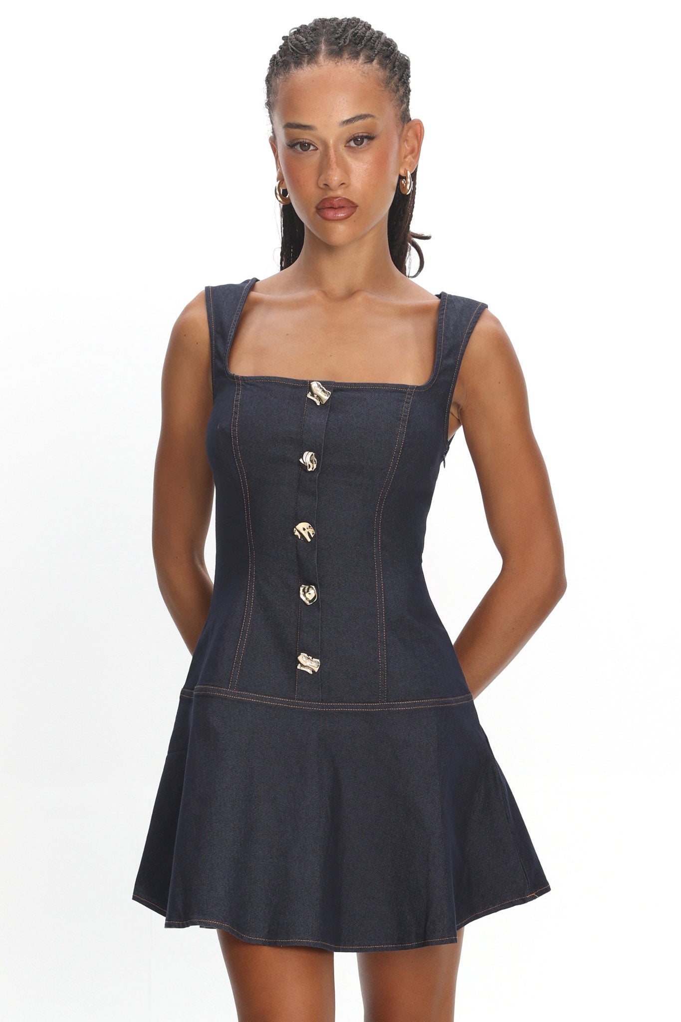 Big Plans Button Front Mini Dress Denim Indigo by Selfie Leslie Australia