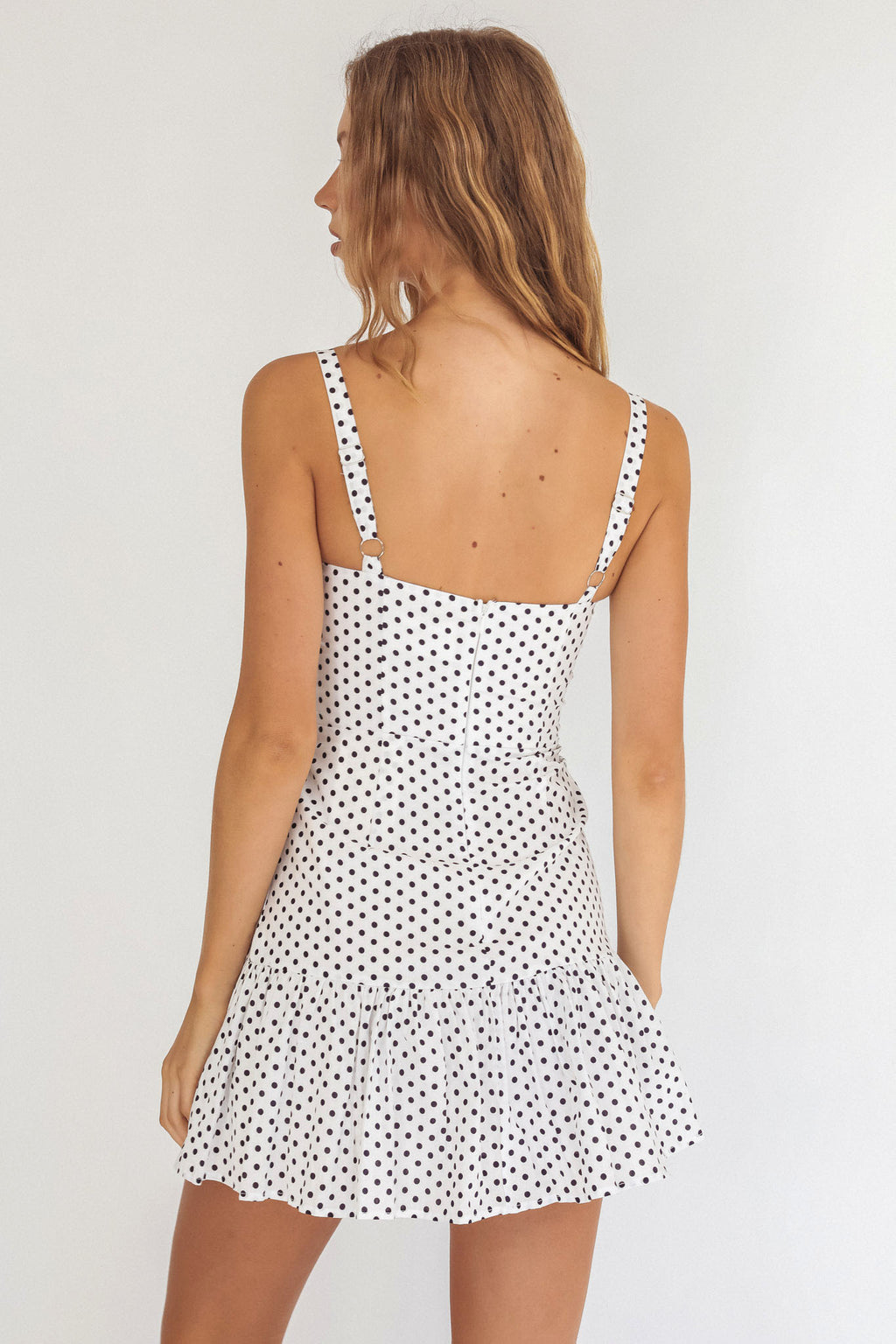 Rachelle Tied Bust Ruched Mini Dress Spotted White/Navy by Selfie Leslie Australia