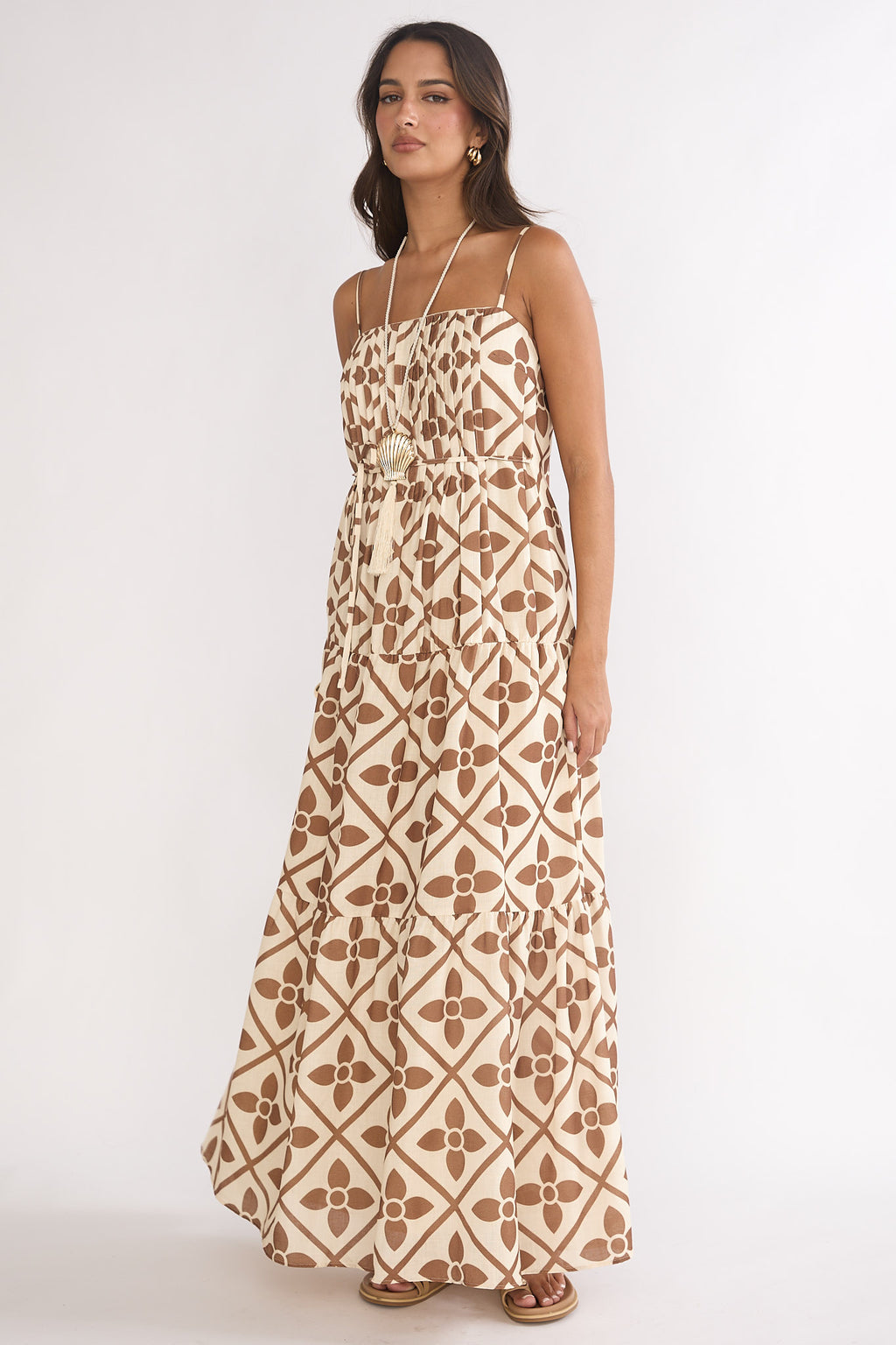 Lysette Pintuck Pleat Maxi Dress Brown Multi by Selfie Leslie Australia