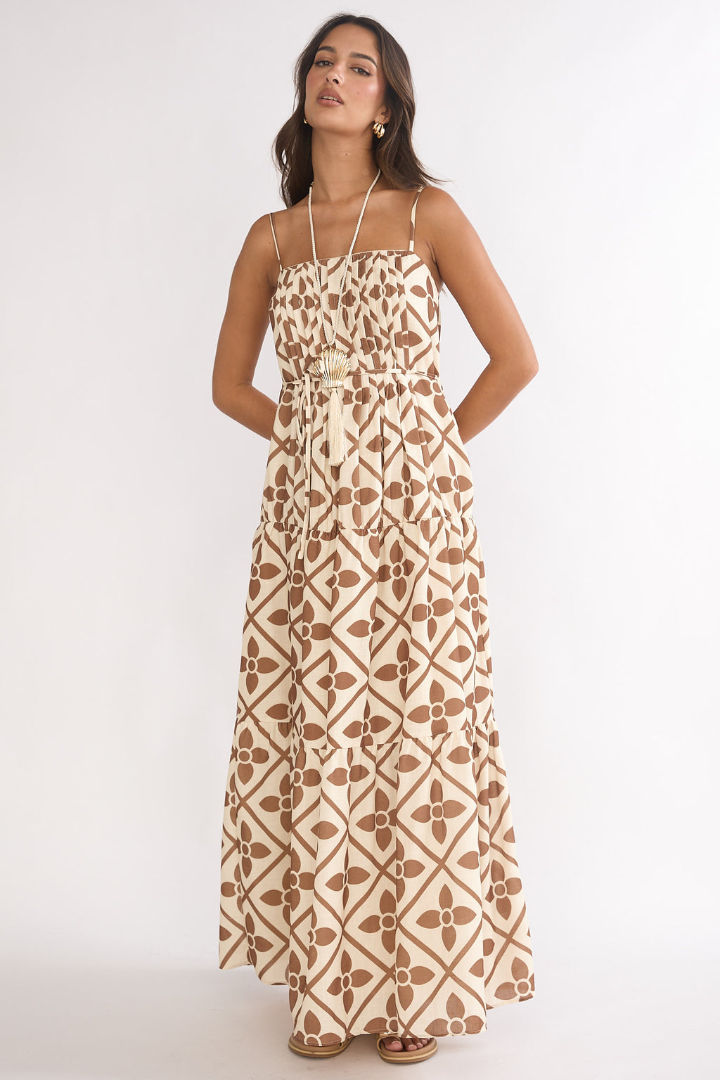 Lysette Pintuck Pleat Maxi Dress Brown Multi by Selfie Leslie Australia