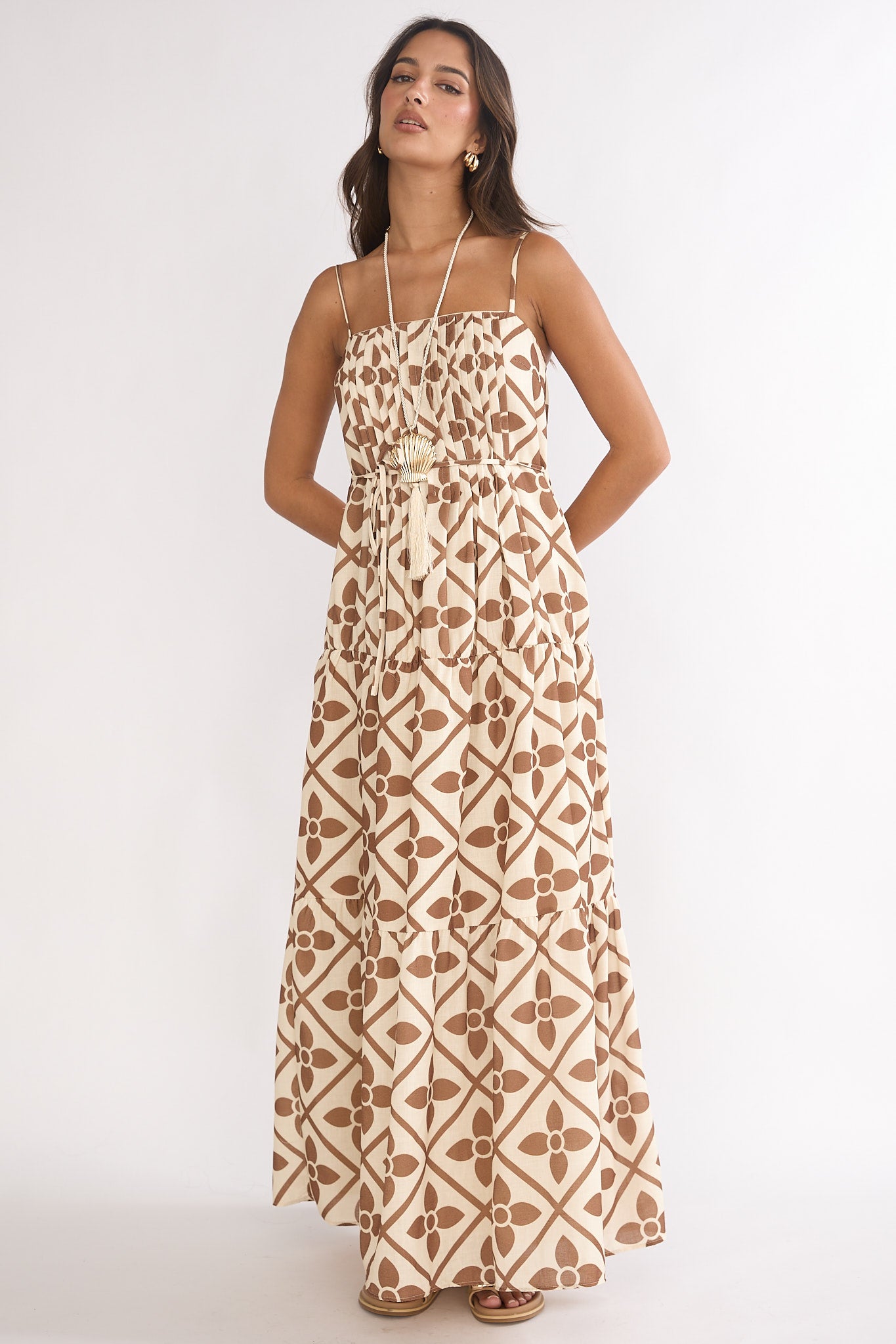 Lysette Pintuck Pleat Maxi Dress Brown Multi by Selfie Leslie Australia
