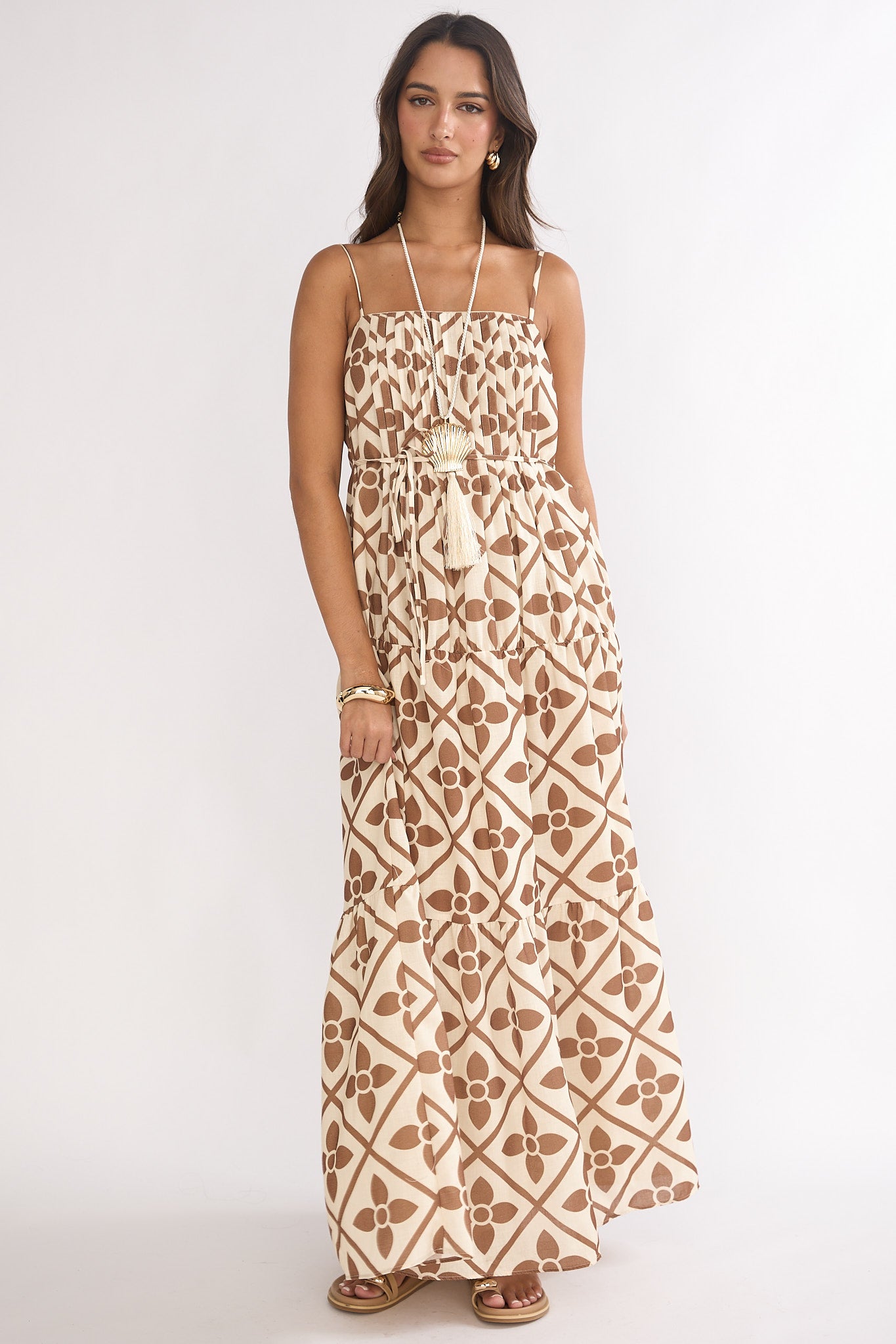 Lysette Pintuck Pleat Maxi Dress Brown Multi by Selfie Leslie Australia