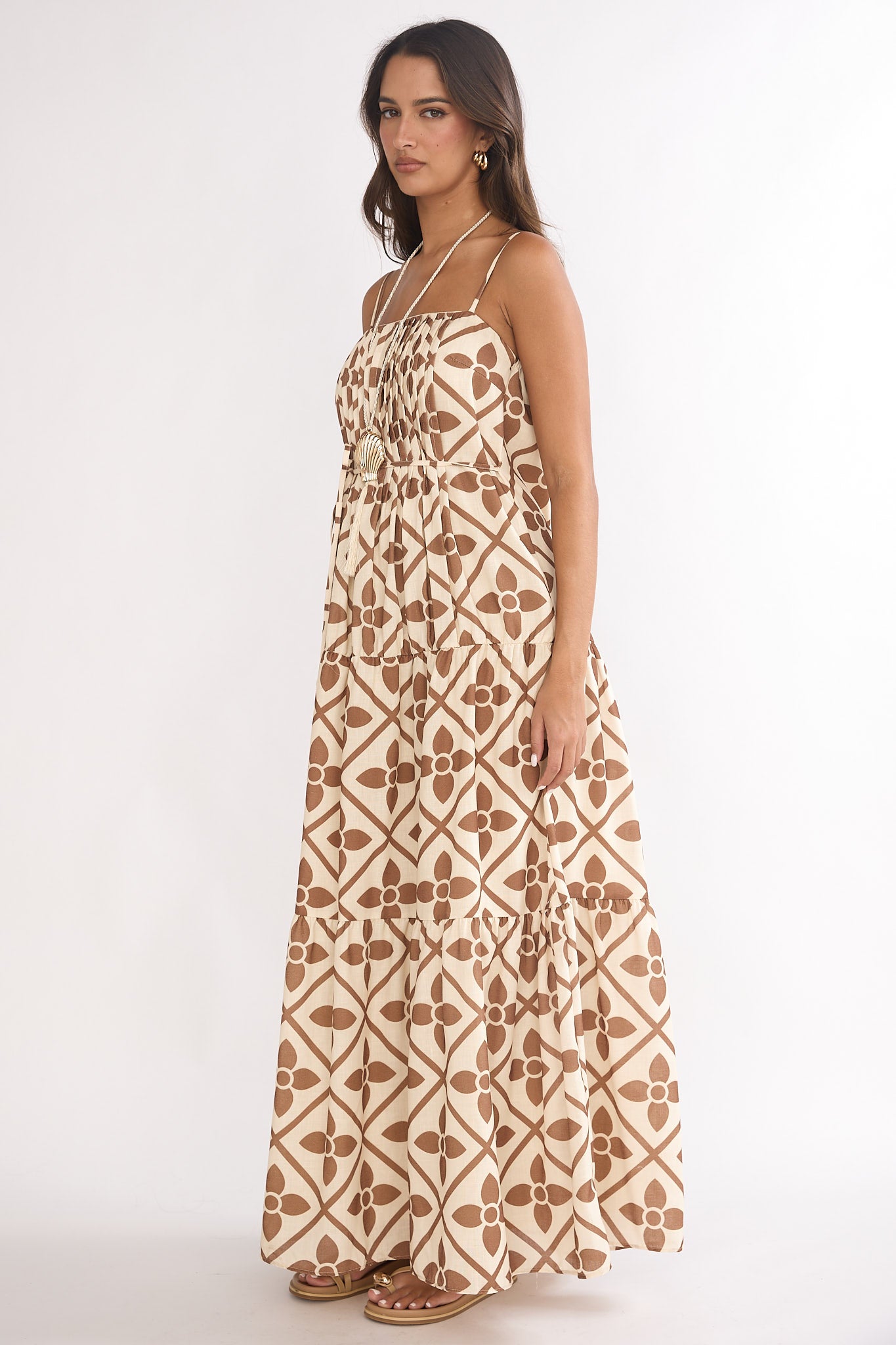 Lysette Pintuck Pleat Maxi Dress Brown Multi by Selfie Leslie Australia