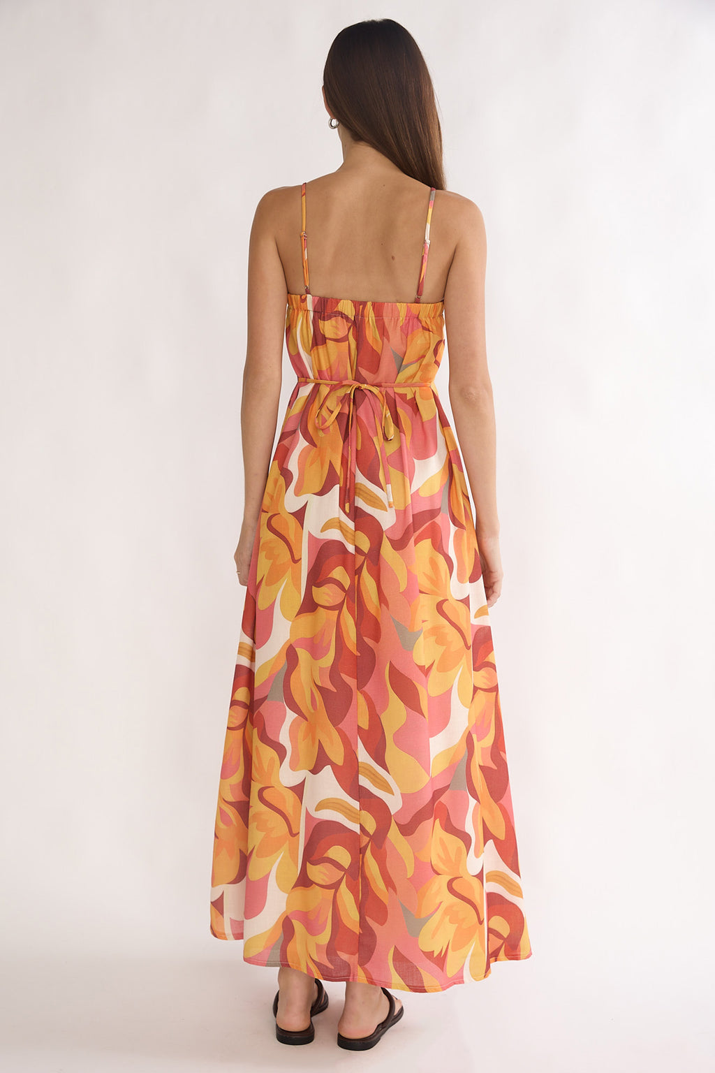Lysette Pintuck Pleat Maxi Dress Print Orange by Selfie Leslie Australia