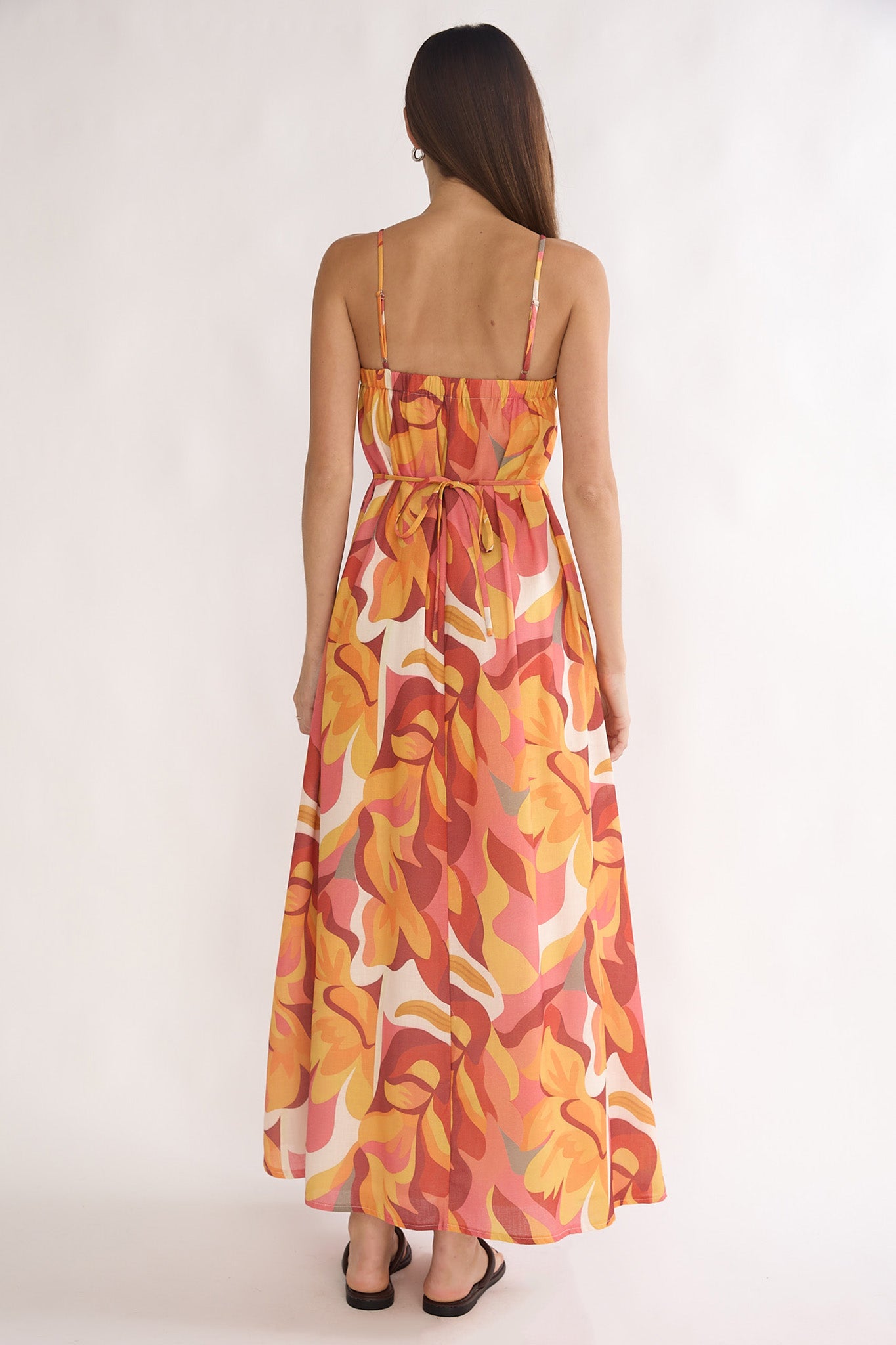 Lysette Pintuck Pleat Maxi Dress Print Orange by Selfie Leslie Australia