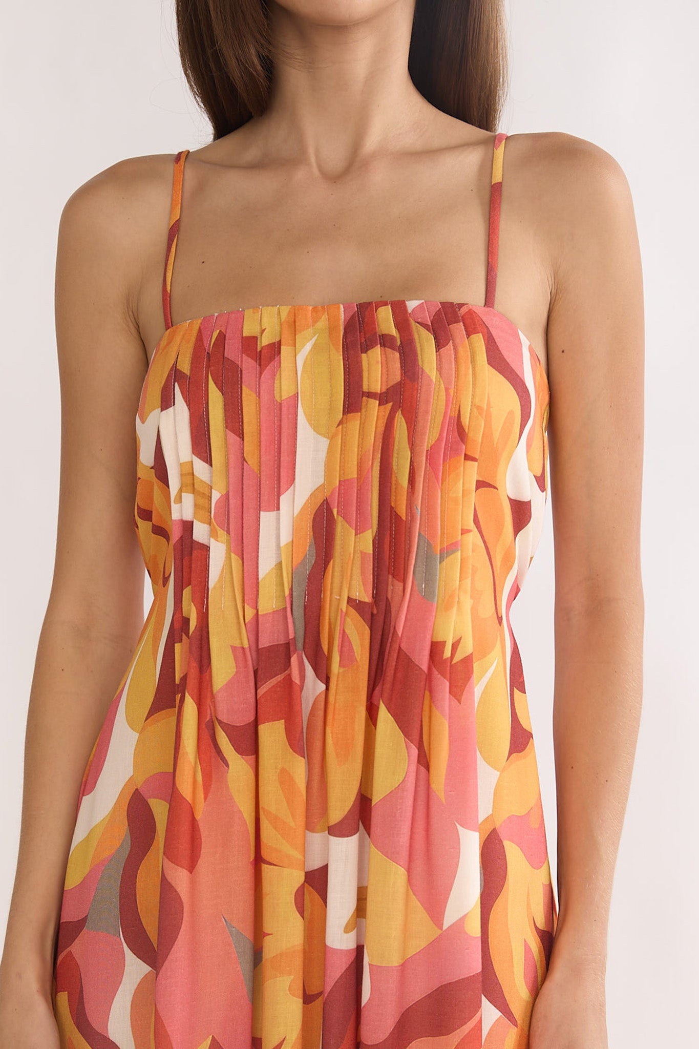 Lysette Pintuck Pleat Maxi Dress Print Orange by Selfie Leslie Australia