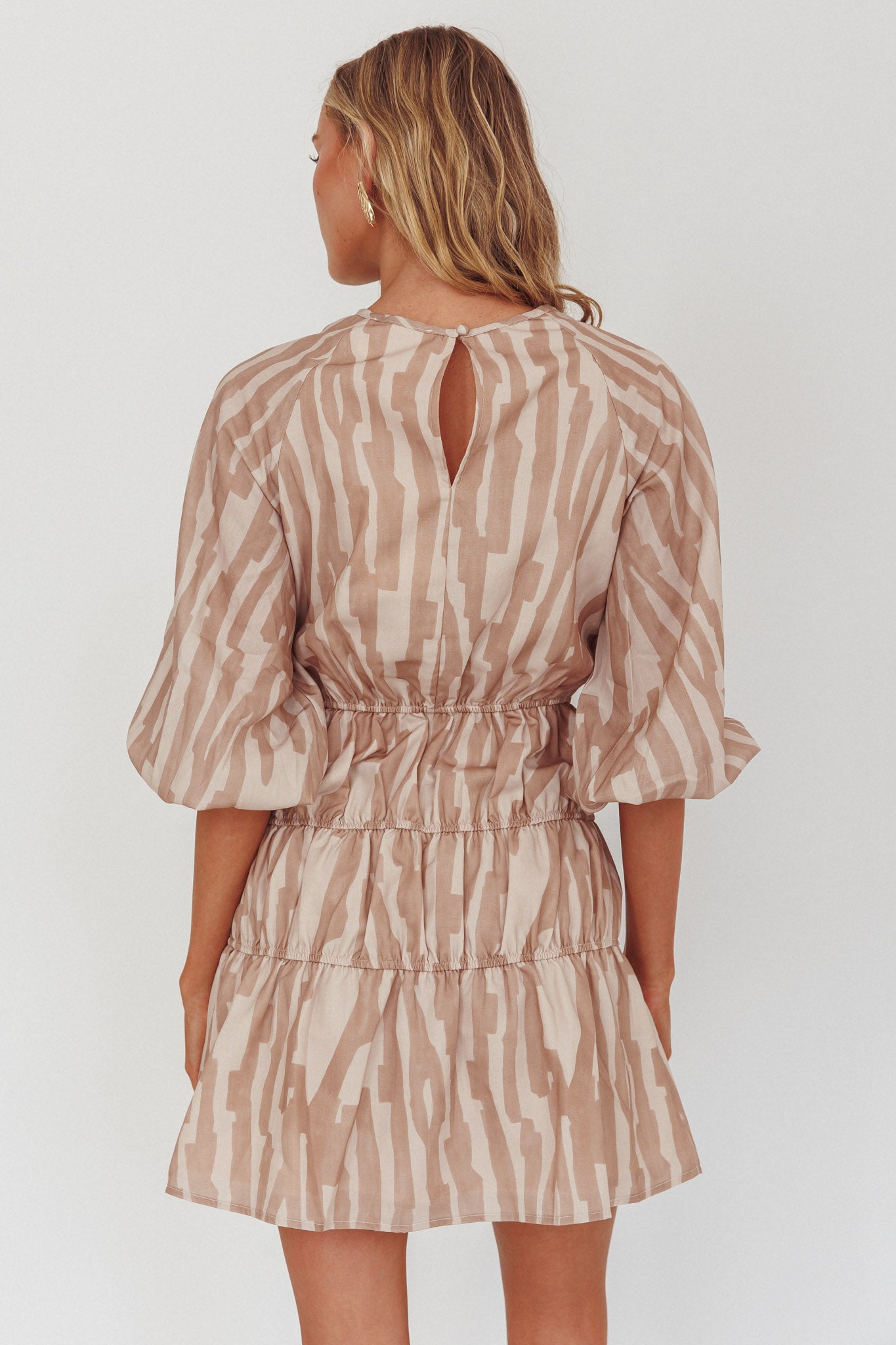 Ezriah Puff Sleeve Mini Dress Print Coffee by Selfie Leslie Australia