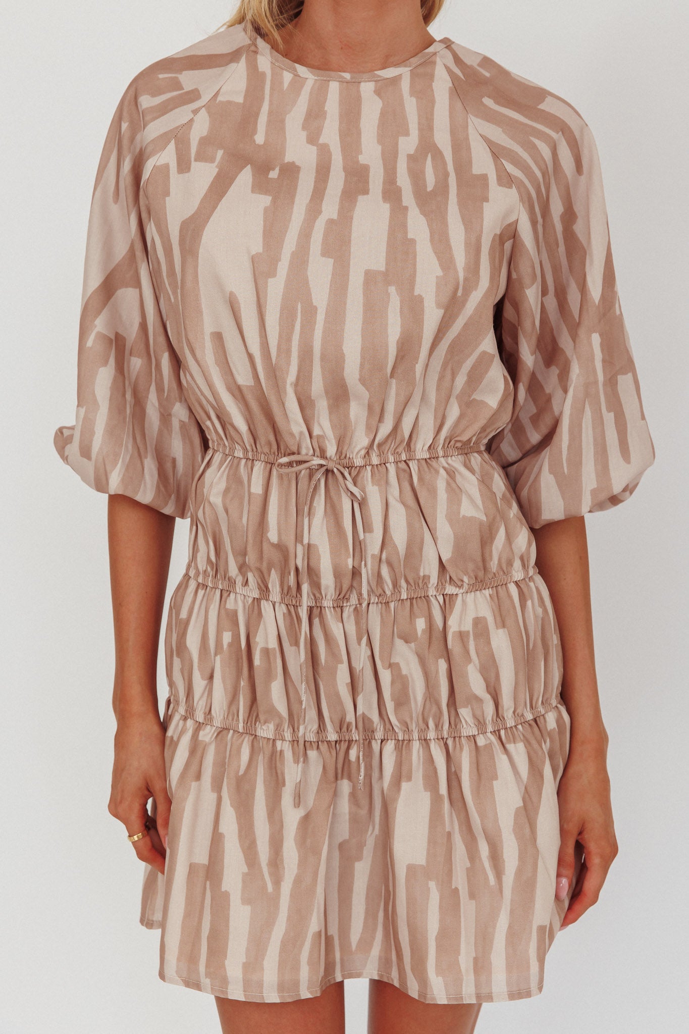 Ezriah Puff Sleeve Mini Dress Print Coffee by Selfie Leslie Australia