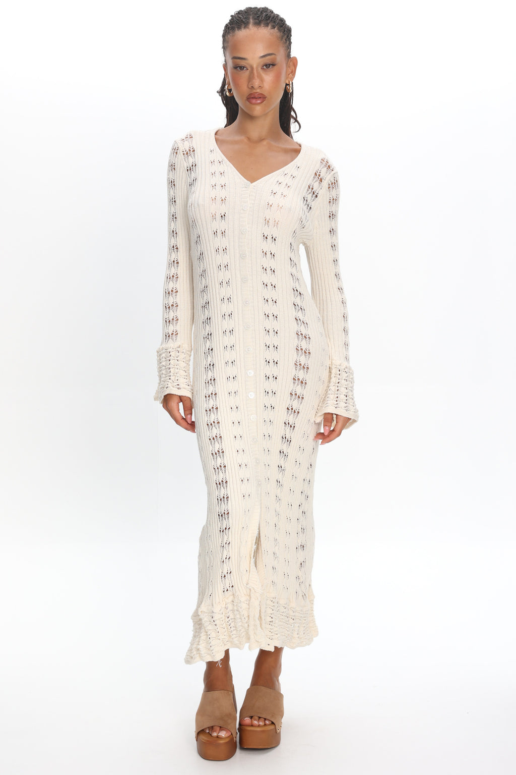 Portside Long Sleeve Knit Maxi Dress Cream by Selfie Leslie Australia