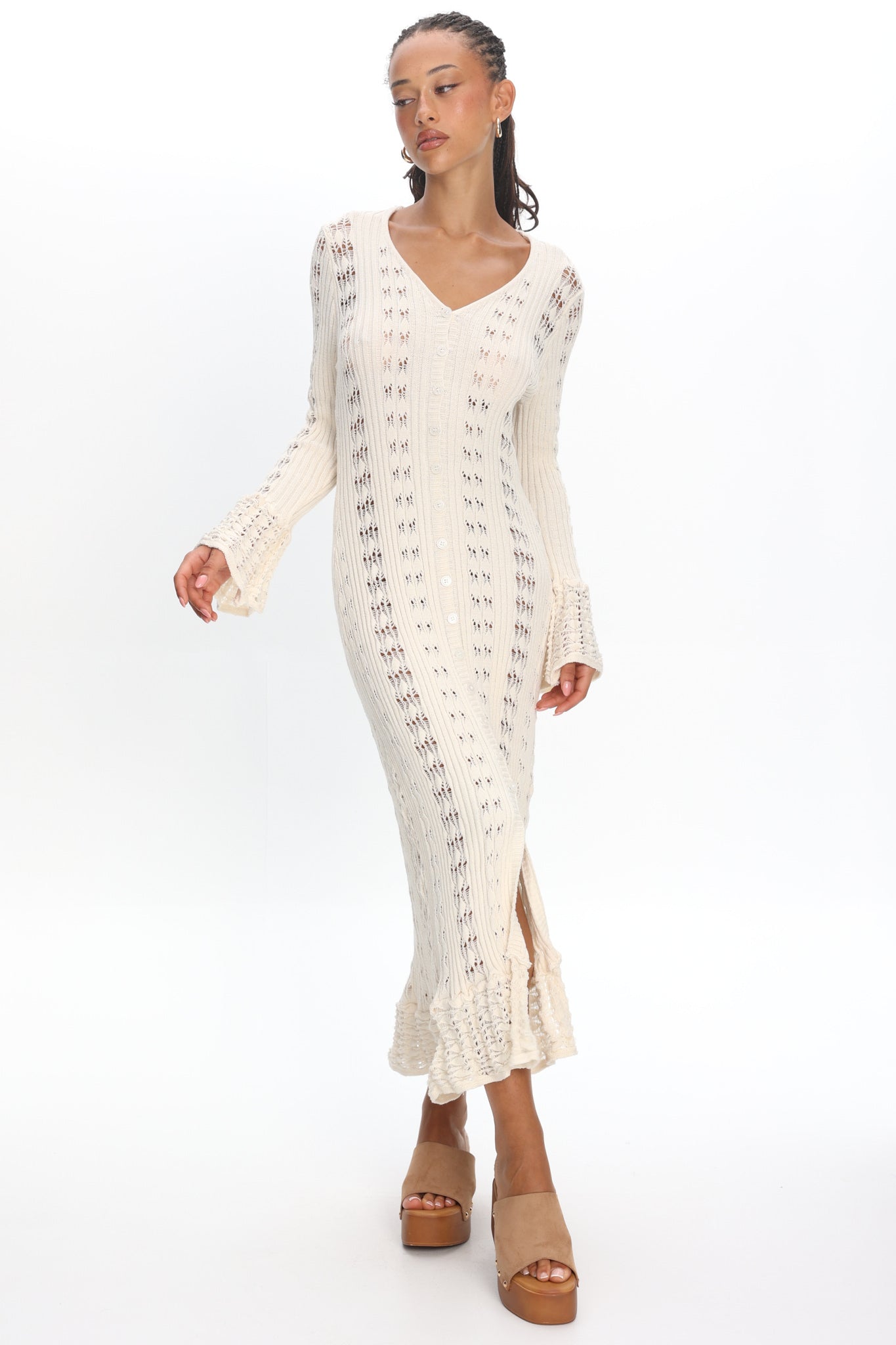 Portside Long Sleeve Knit Maxi Dress Cream by Selfie Leslie Australia