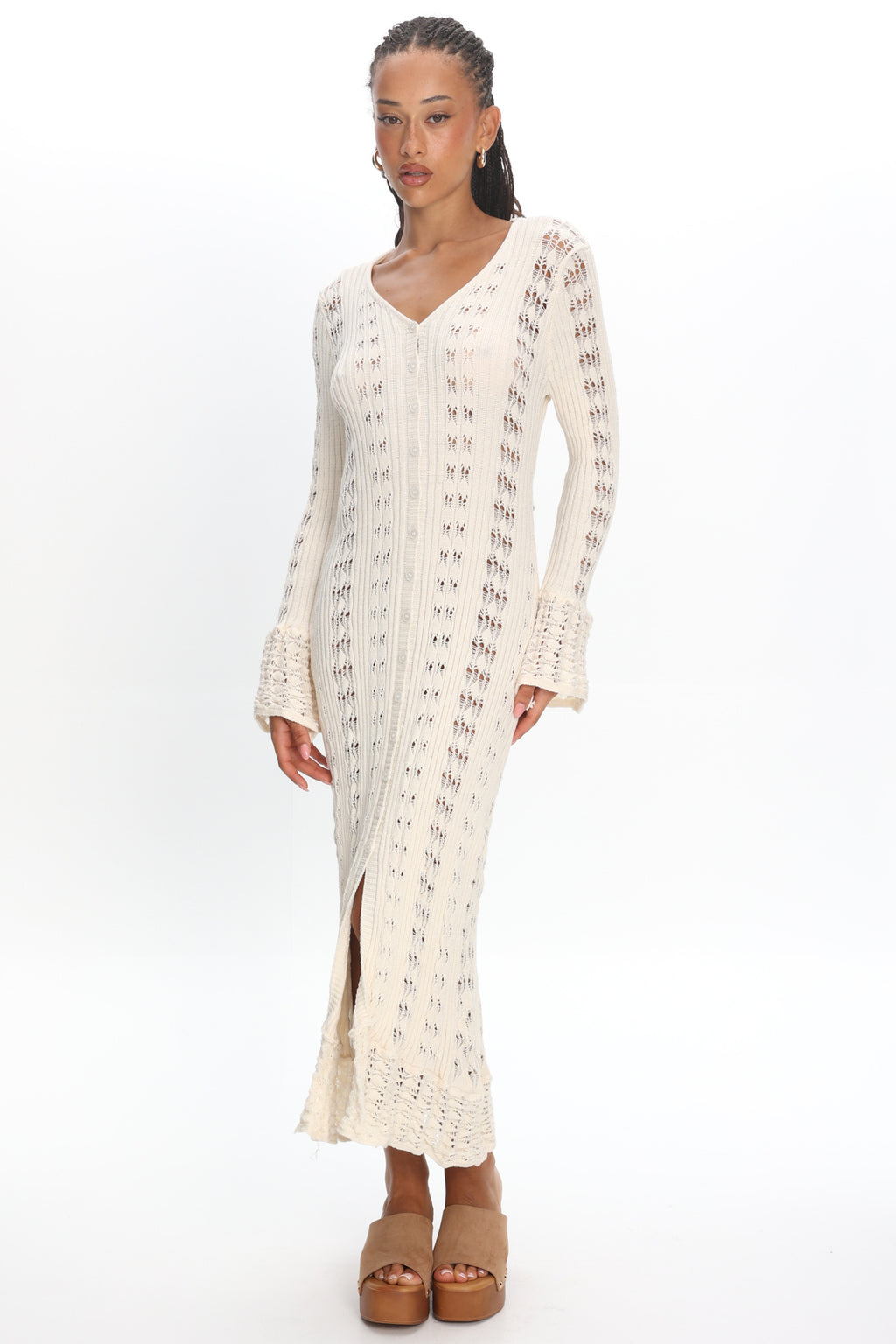 Portside Long Sleeve Knit Maxi Dress Cream by Selfie Leslie Australia