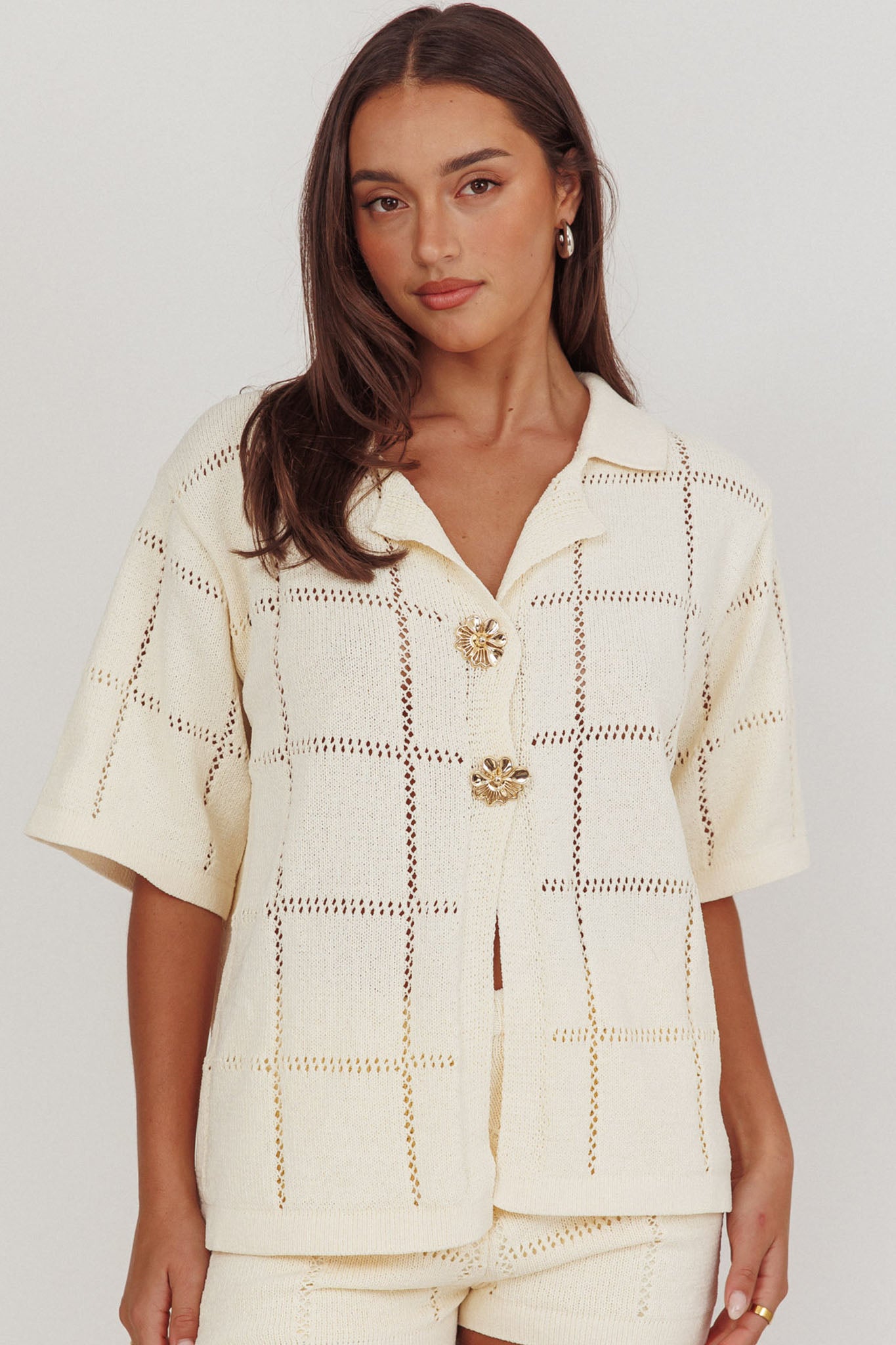Sailor Knit Gold Button Top Cream by Selfie Leslie Australia