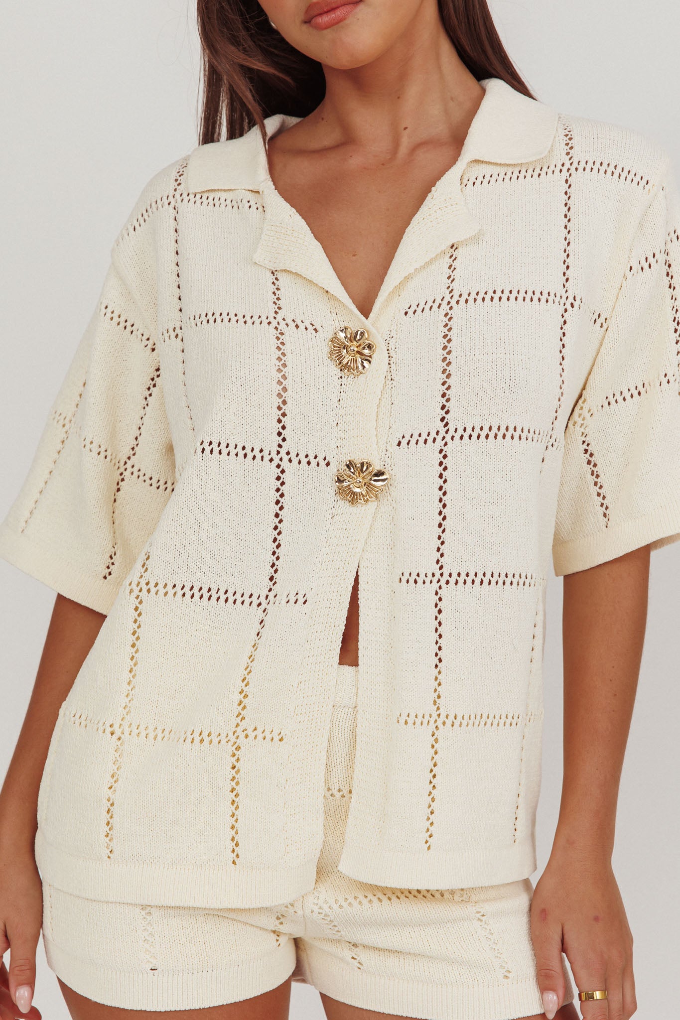 Sailor Knit Gold Button Top Cream by Selfie Leslie Australia
