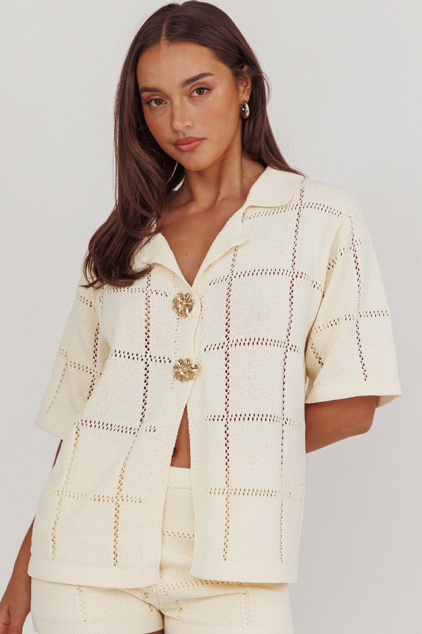 Sailor Knit Gold Button Top Cream by Selfie Leslie Australia