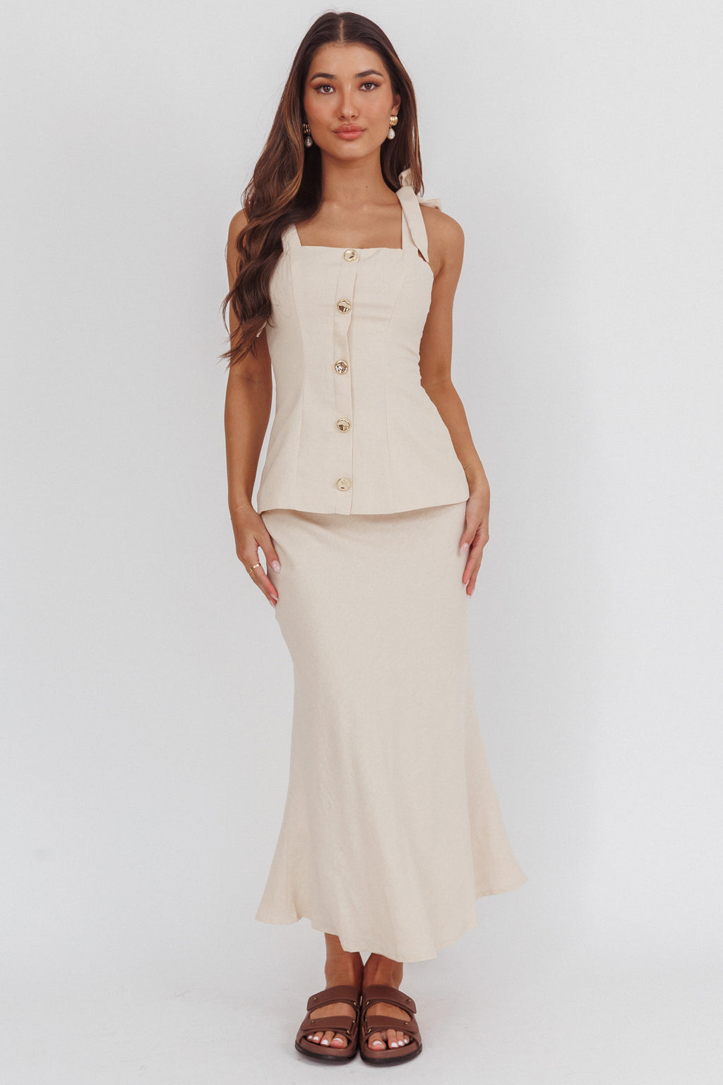 Post It Mid-Rise Maxi Skirt Cream by Selfie Leslie Australia