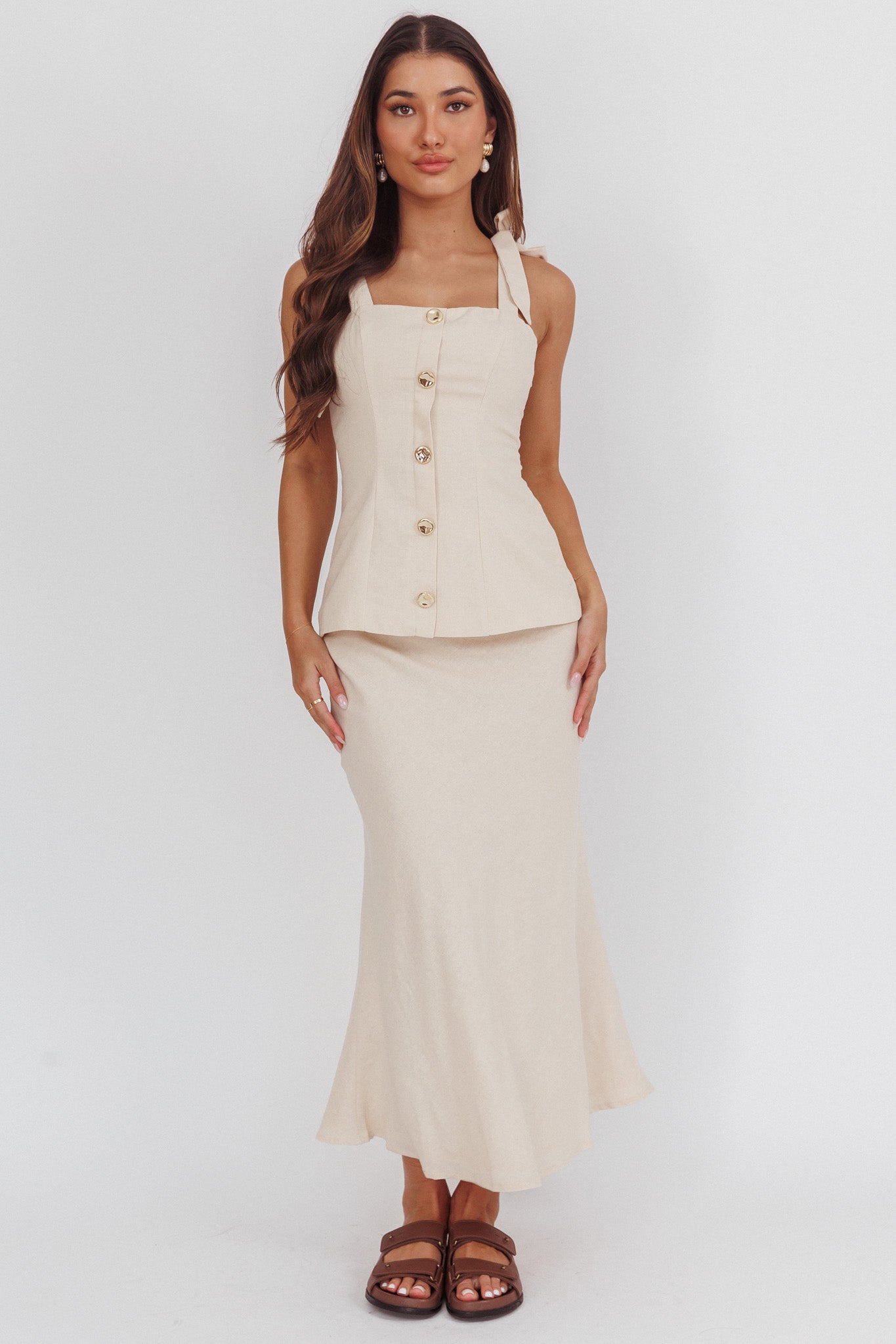 Post It Mid-Rise Maxi Skirt Cream by Selfie Leslie Australia