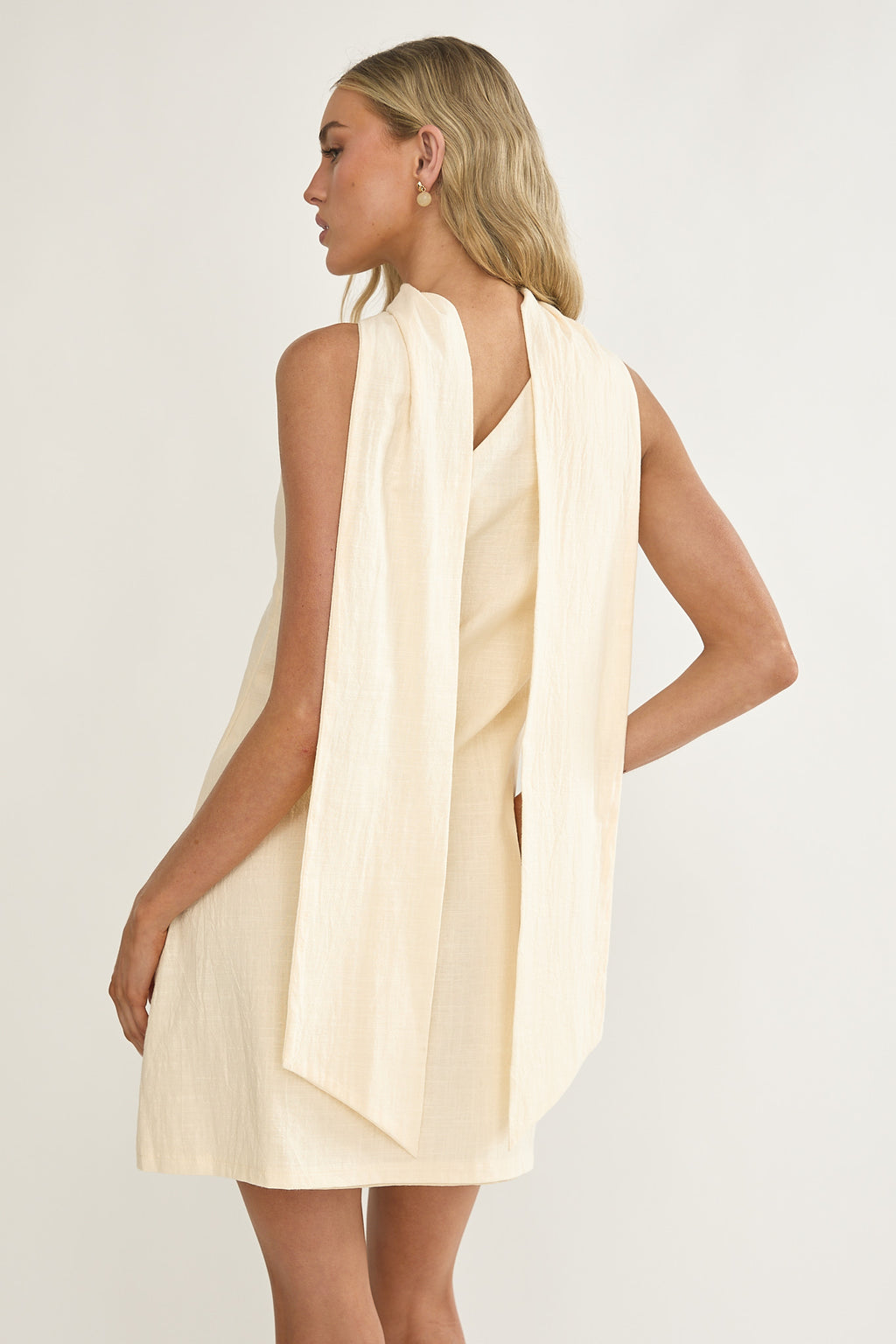 Gizelle One-Shoulder Scarf Mini Dress Oat by Selfie Leslie Australia