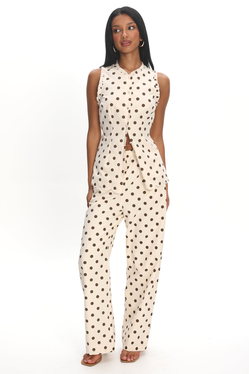 Marava Wide Leg Pants Polka Dot Oatmeal