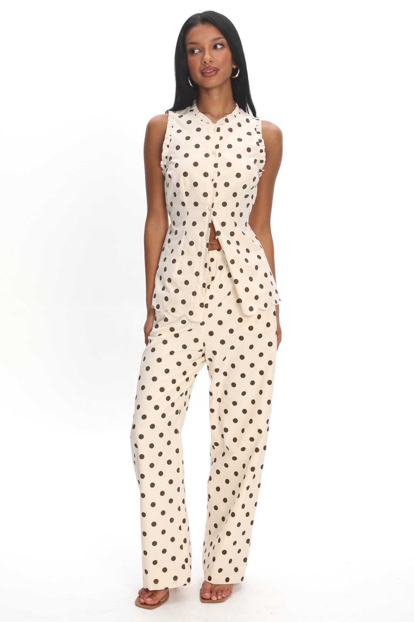 Marava Wide Leg Pants Polka Dot Oatmeal