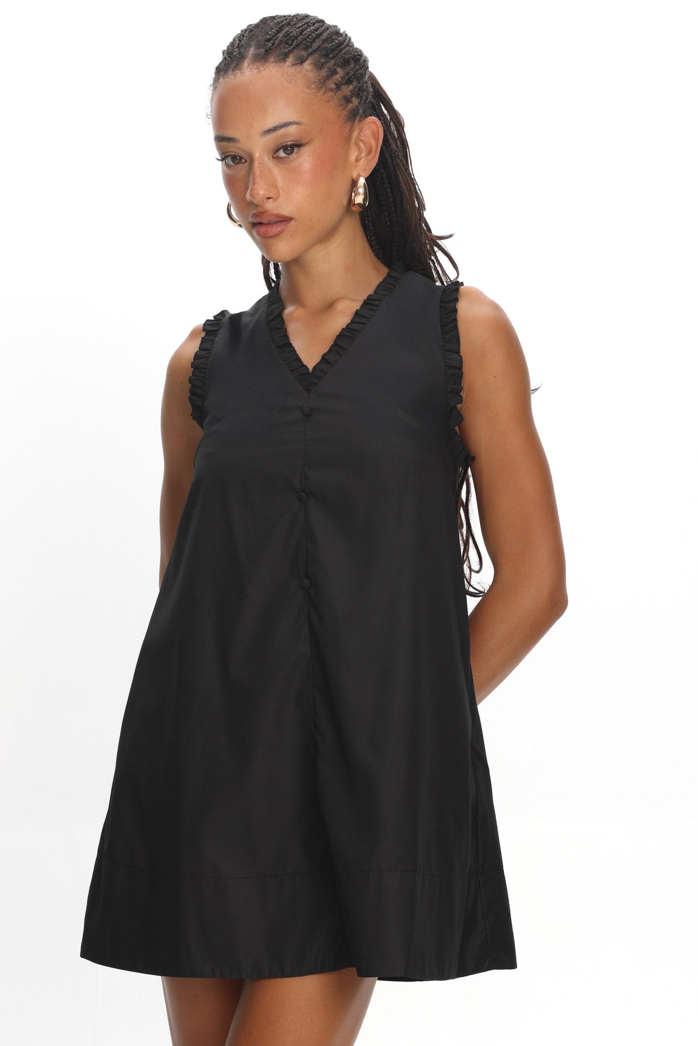 Marava Frill Trim Baby Doll Mini Dress Black by Selfie Leslie Australia