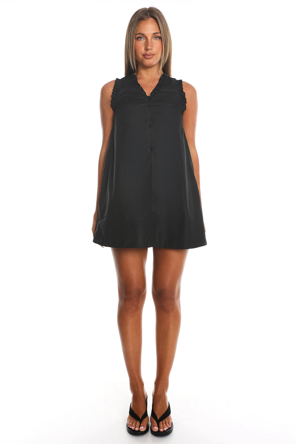 Marava Frill Trim Baby Doll Mini Dress Black by Selfie Leslie Australia