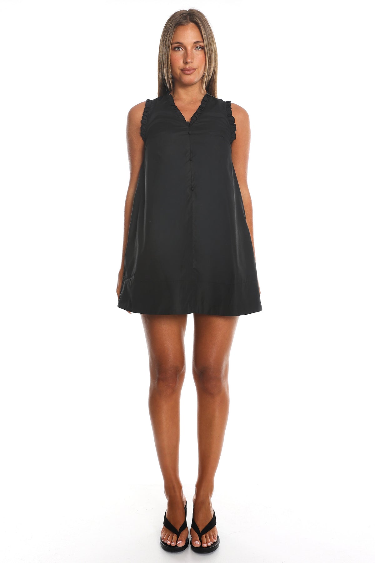 Marava Frill Trim Baby Doll Mini Dress Black by Selfie Leslie Australia