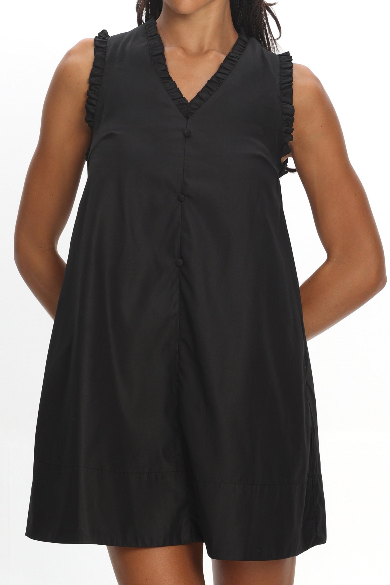 Marava Frill Trim Baby Doll Mini Dress Black by Selfie Leslie Australia