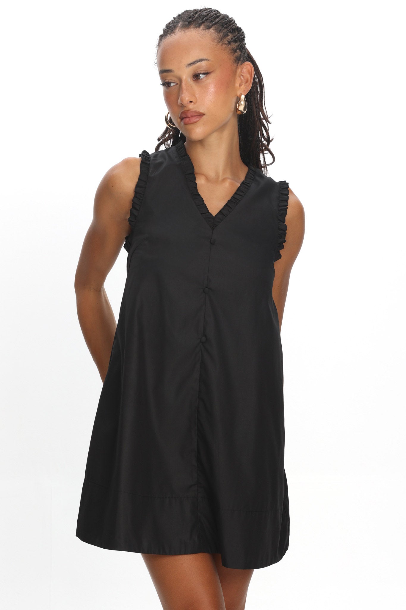 Marava Frill Trim Baby Doll Mini Dress Black by Selfie Leslie Australia