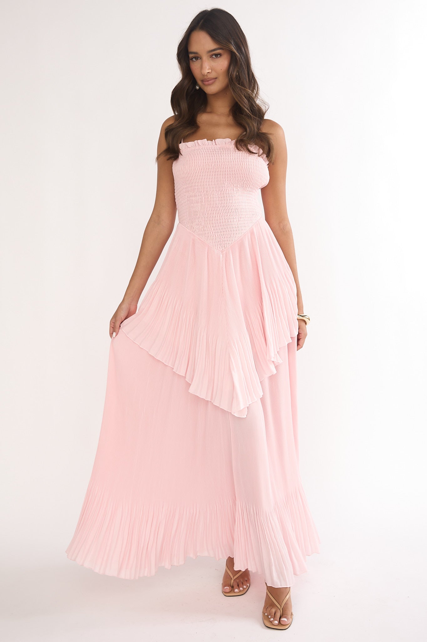 Delin Smocked Layered Maxi Dress Blush by Selfie Leslie Australia