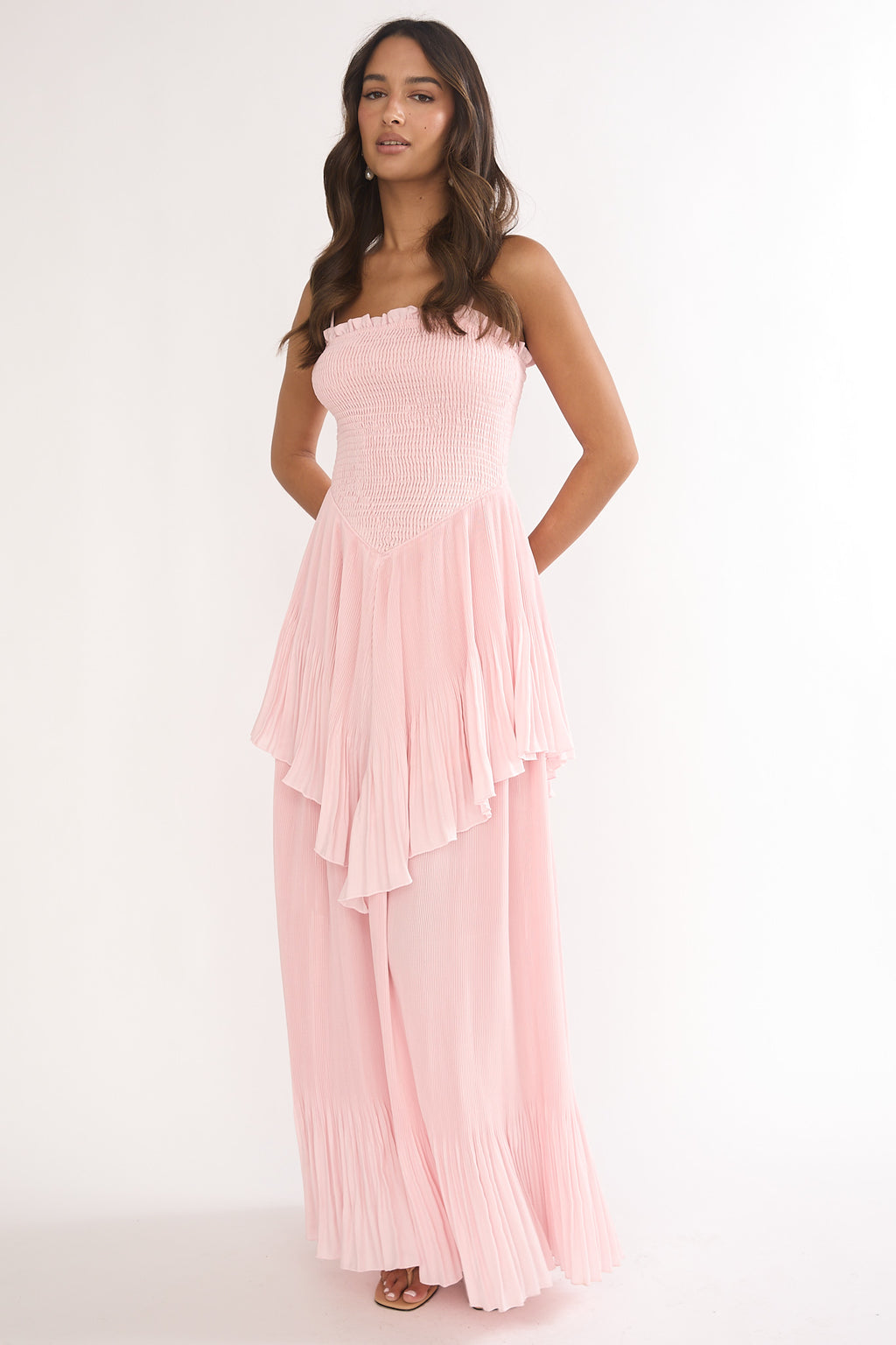 Delin Smocked Layered Maxi Dress Blush by Selfie Leslie Australia