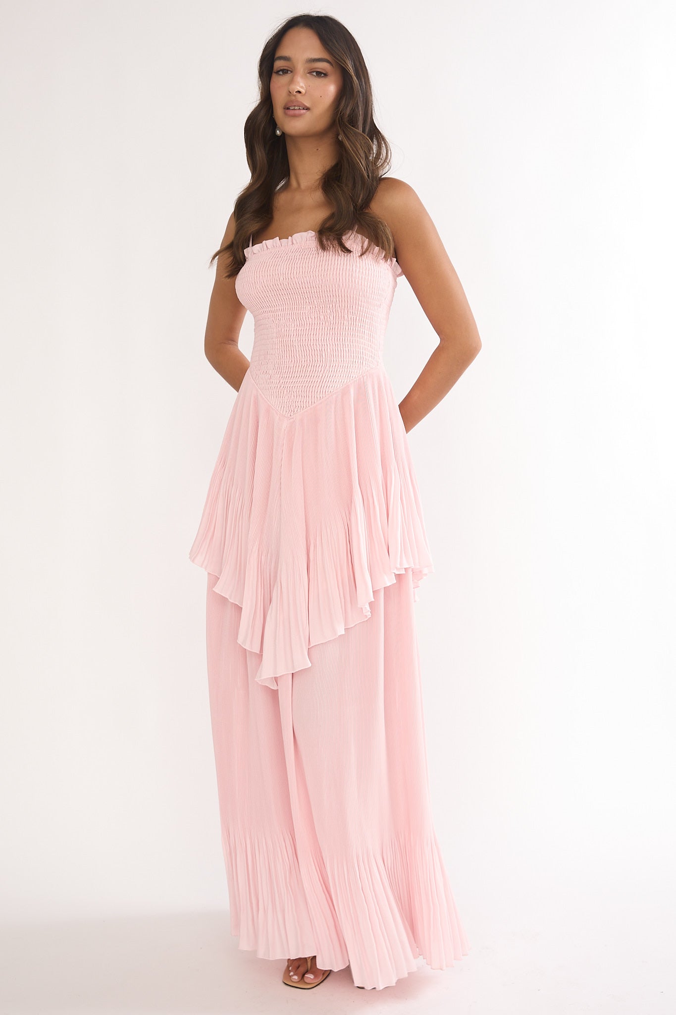 Delin Smocked Layered Maxi Dress Blush by Selfie Leslie Australia