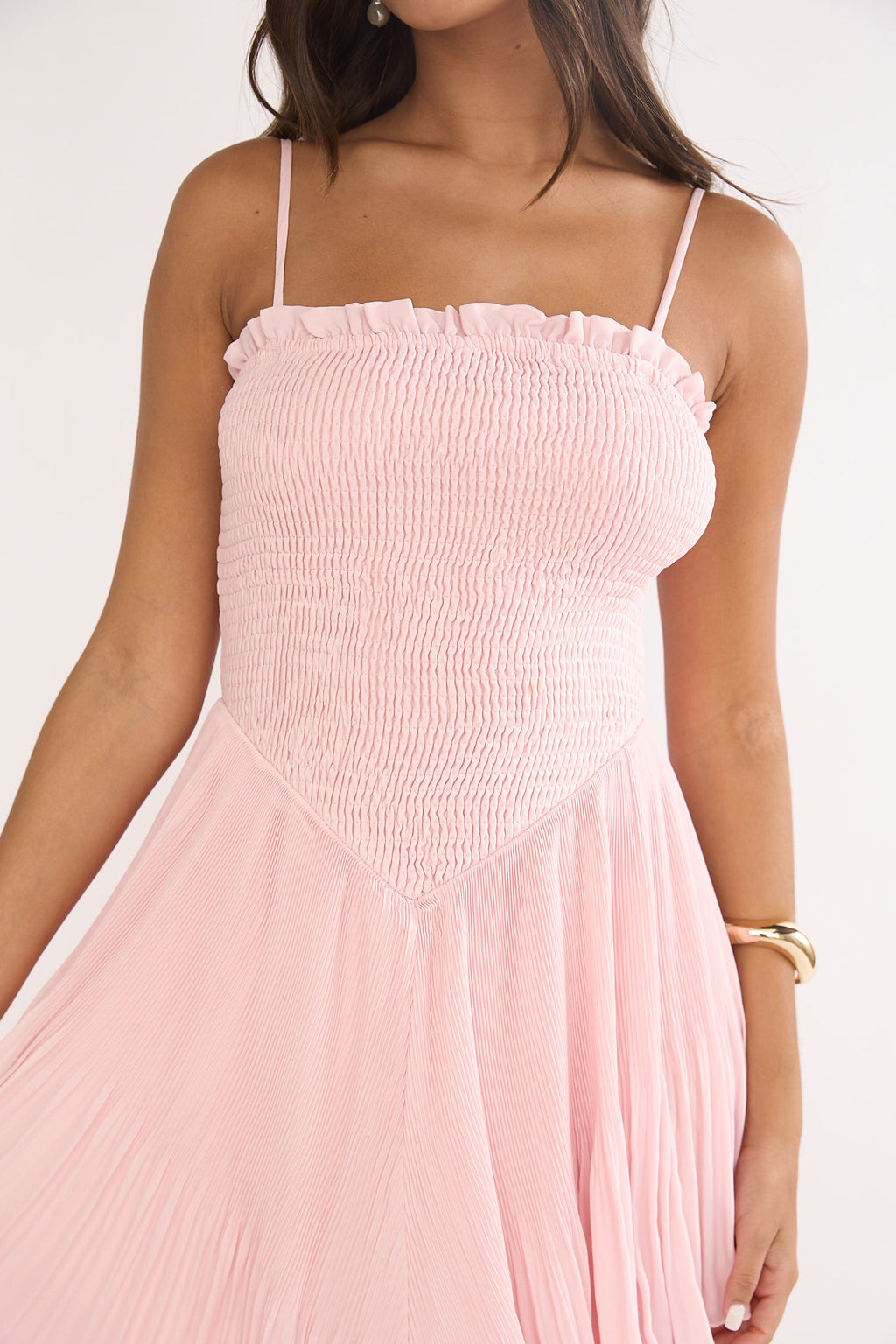 Delin Smocked Layered Maxi Dress Blush by Selfie Leslie Australia