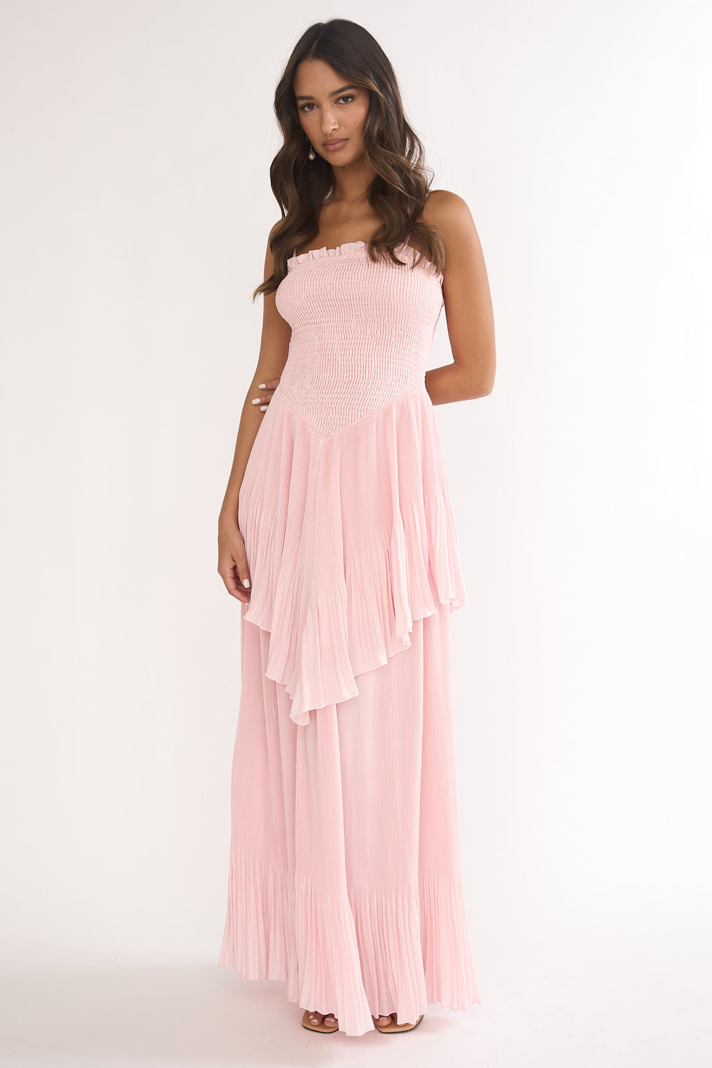 Delin Smocked Layered Maxi Dress Blush by Selfie Leslie Australia