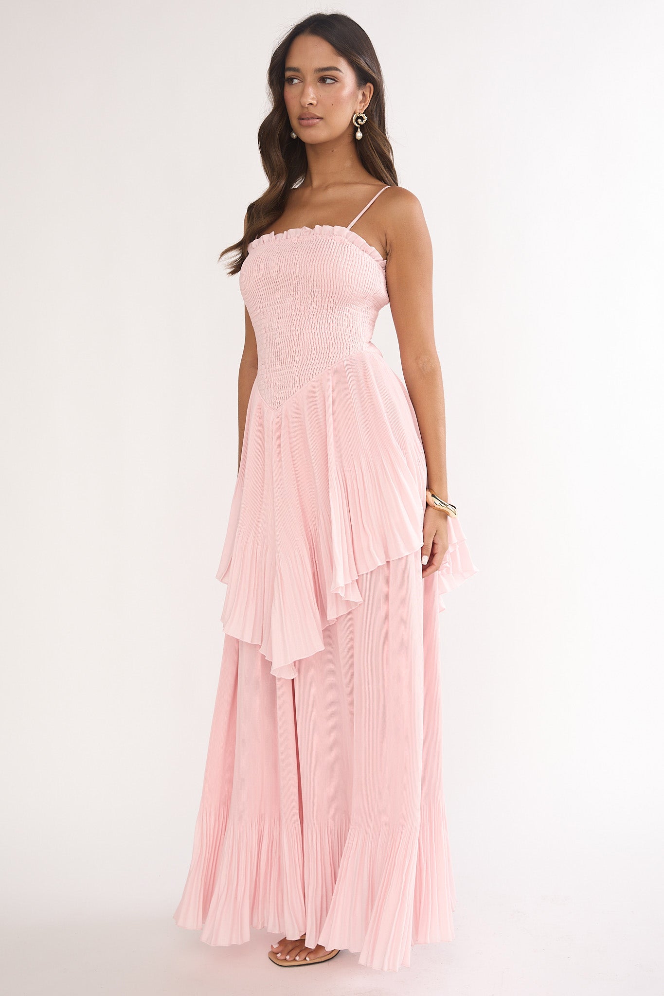 Delin Smocked Layered Maxi Dress Blush by Selfie Leslie Australia