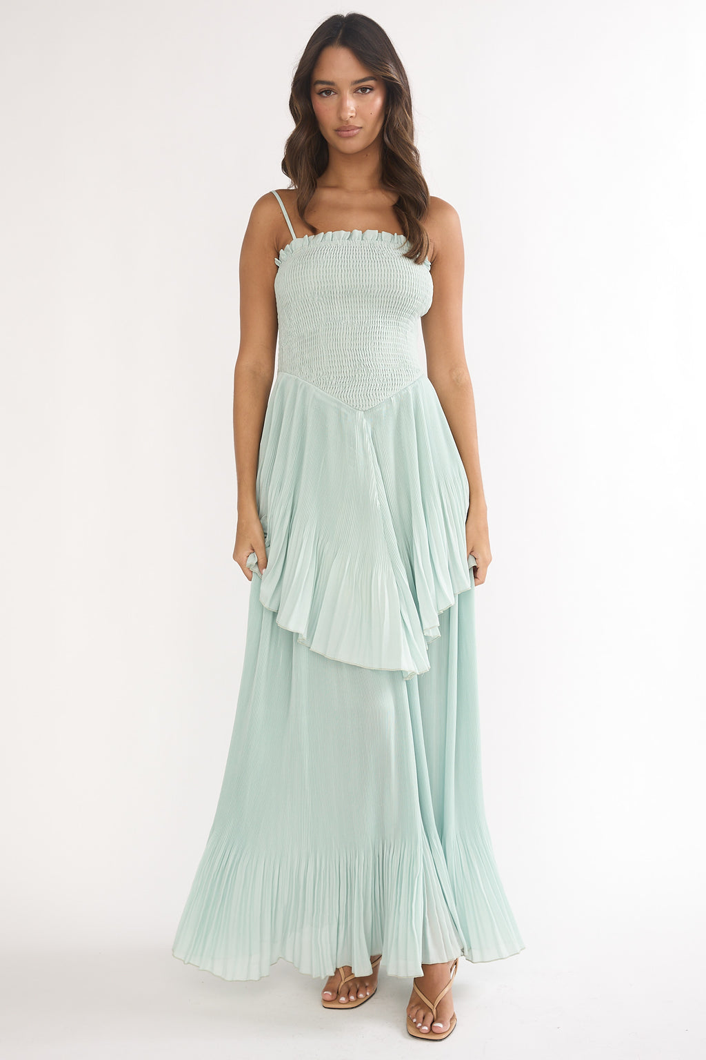 Delin Smocked Layered Maxi Dress Sage by Selfie Leslie Australia