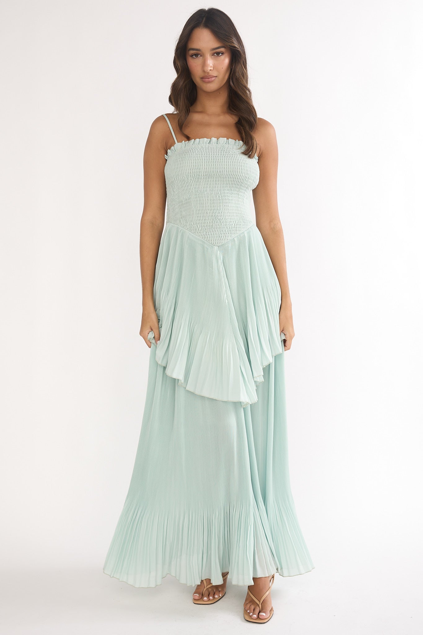 Delin Smocked Layered Maxi Dress Sage by Selfie Leslie Australia