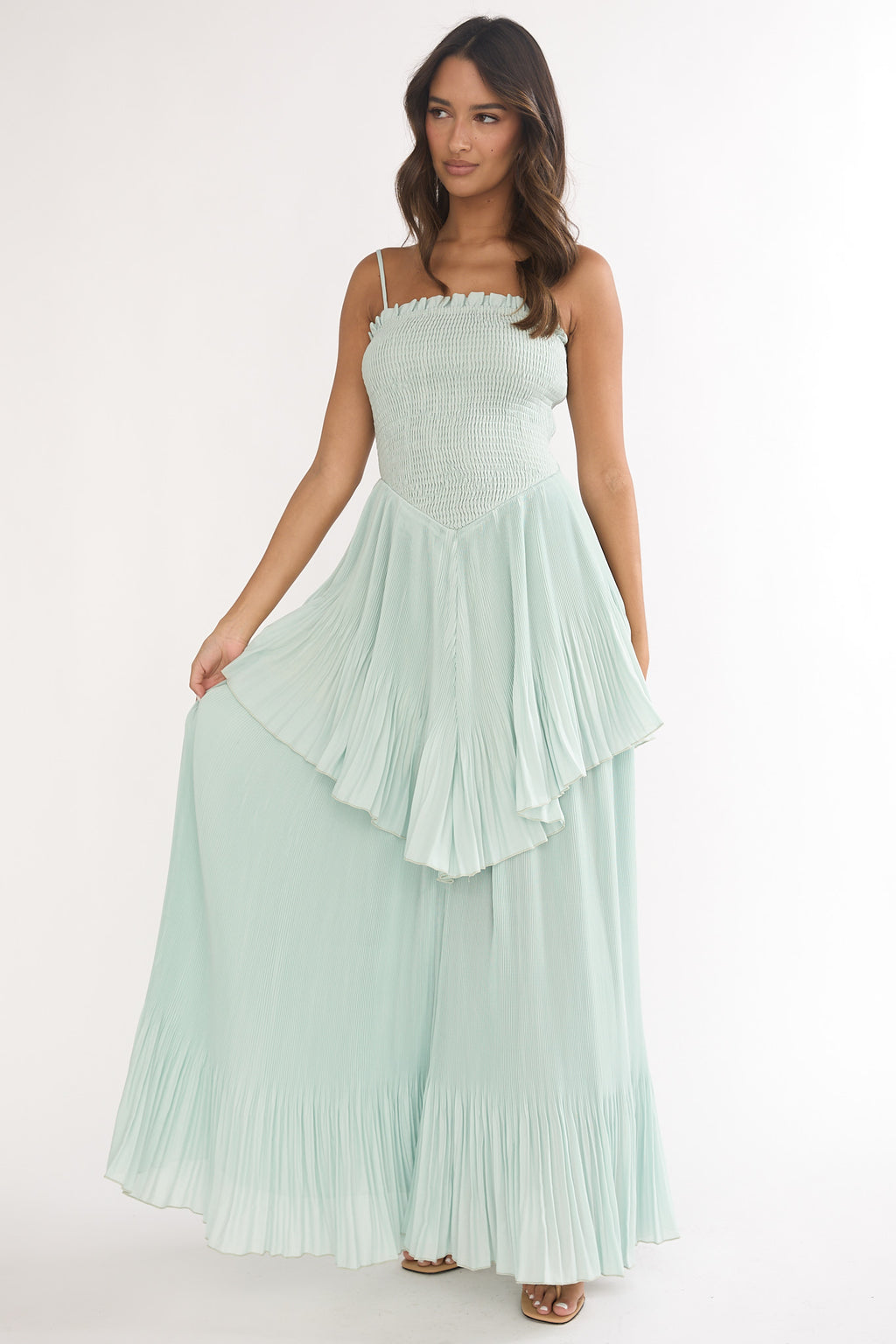 Delin Smocked Layered Maxi Dress Sage by Selfie Leslie Australia