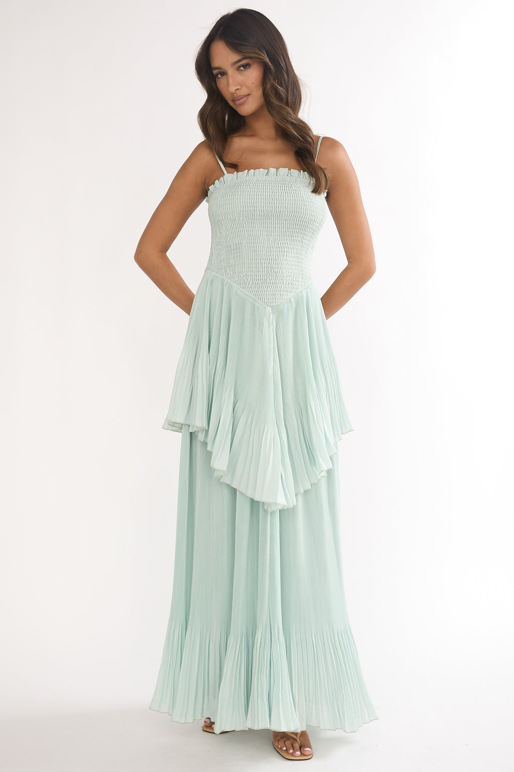 Delin Smocked Layered Maxi Dress Sage by Selfie Leslie Australia
