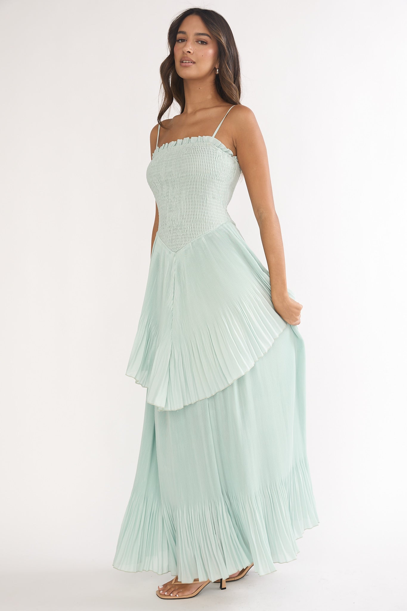 Delin Smocked Layered Maxi Dress Sage by Selfie Leslie Australia