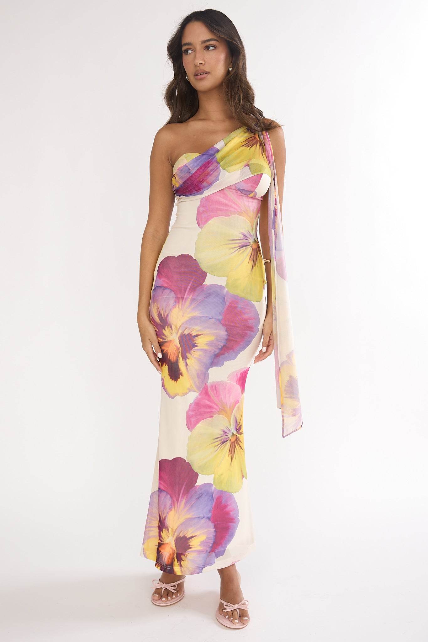 Tallis One-Shoulder Asymmetric Neckline Dress Beige by Selfie Leslie Australia