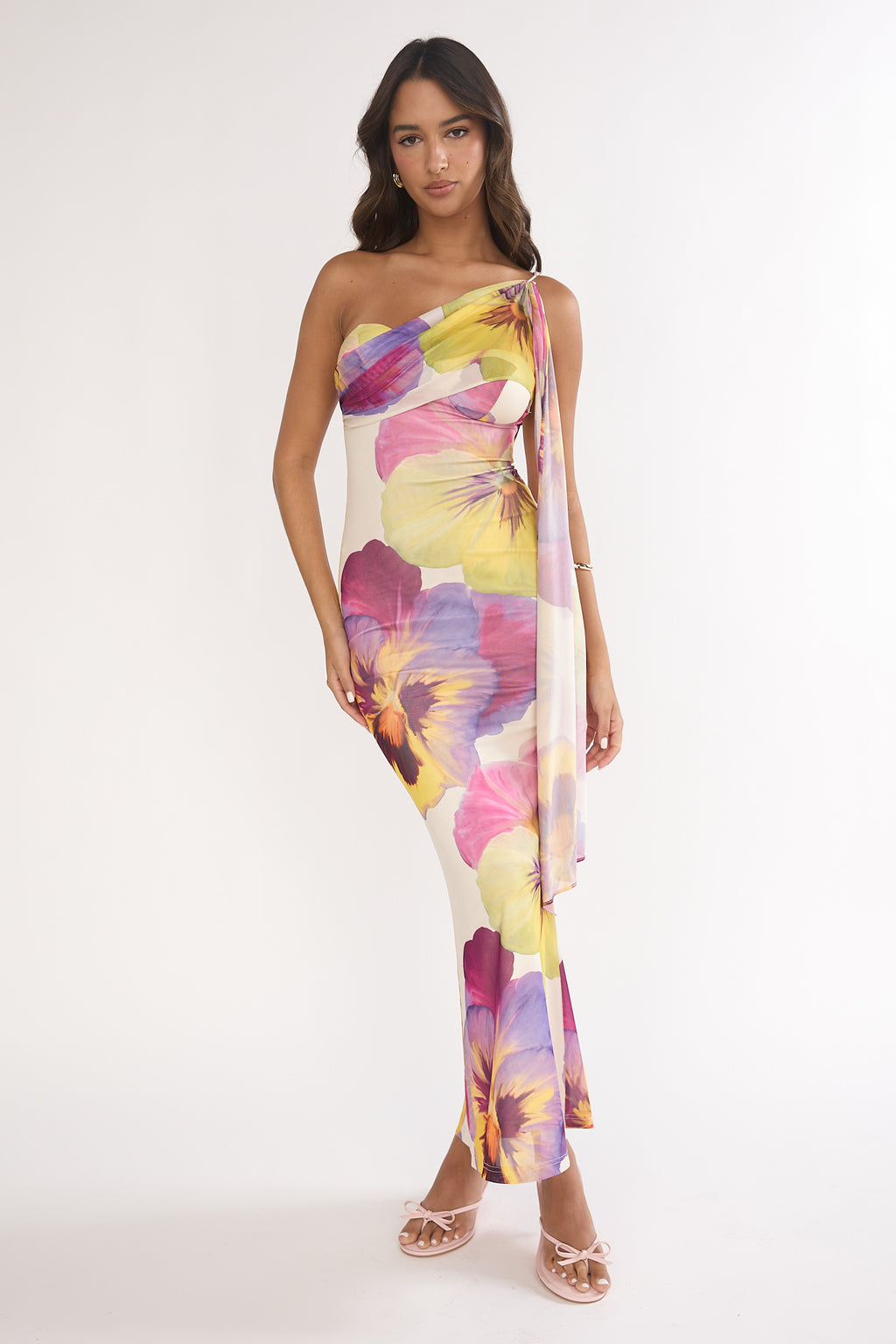 Tallis One-Shoulder Asymmetric Neckline Dress Beige by Selfie Leslie Australia