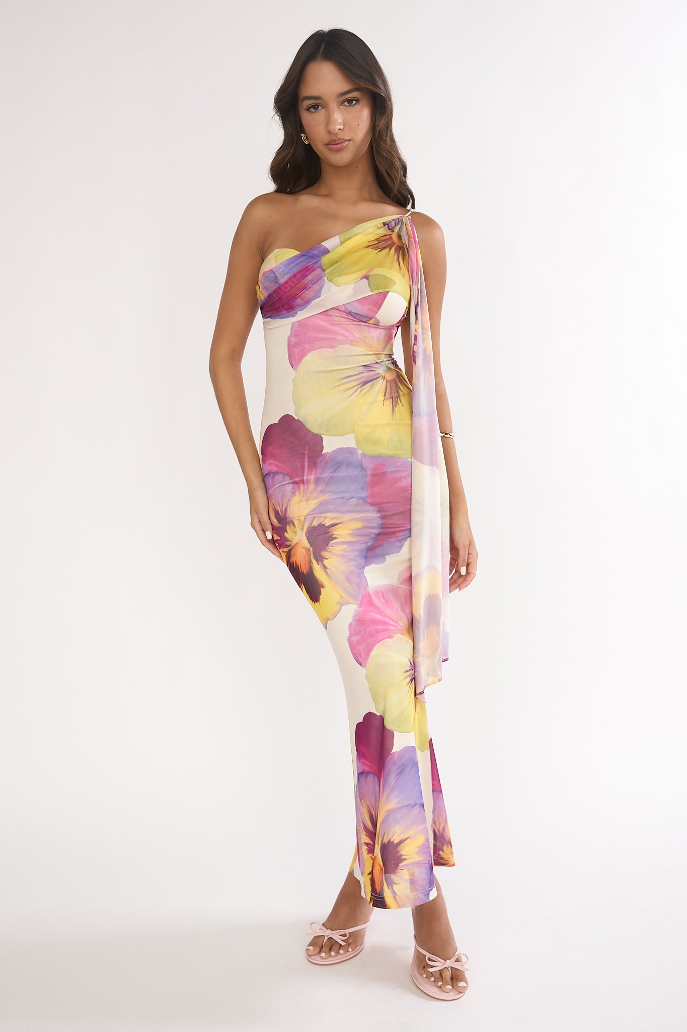 Tallis One-Shoulder Asymmetric Neckline Dress Beige by Selfie Leslie Australia