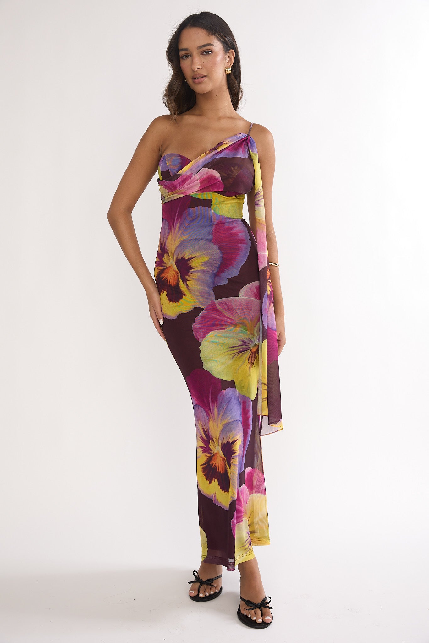 Tallis One-Shoulder Asymmetric Neckline Dress Brown by Selfie Leslie Australia